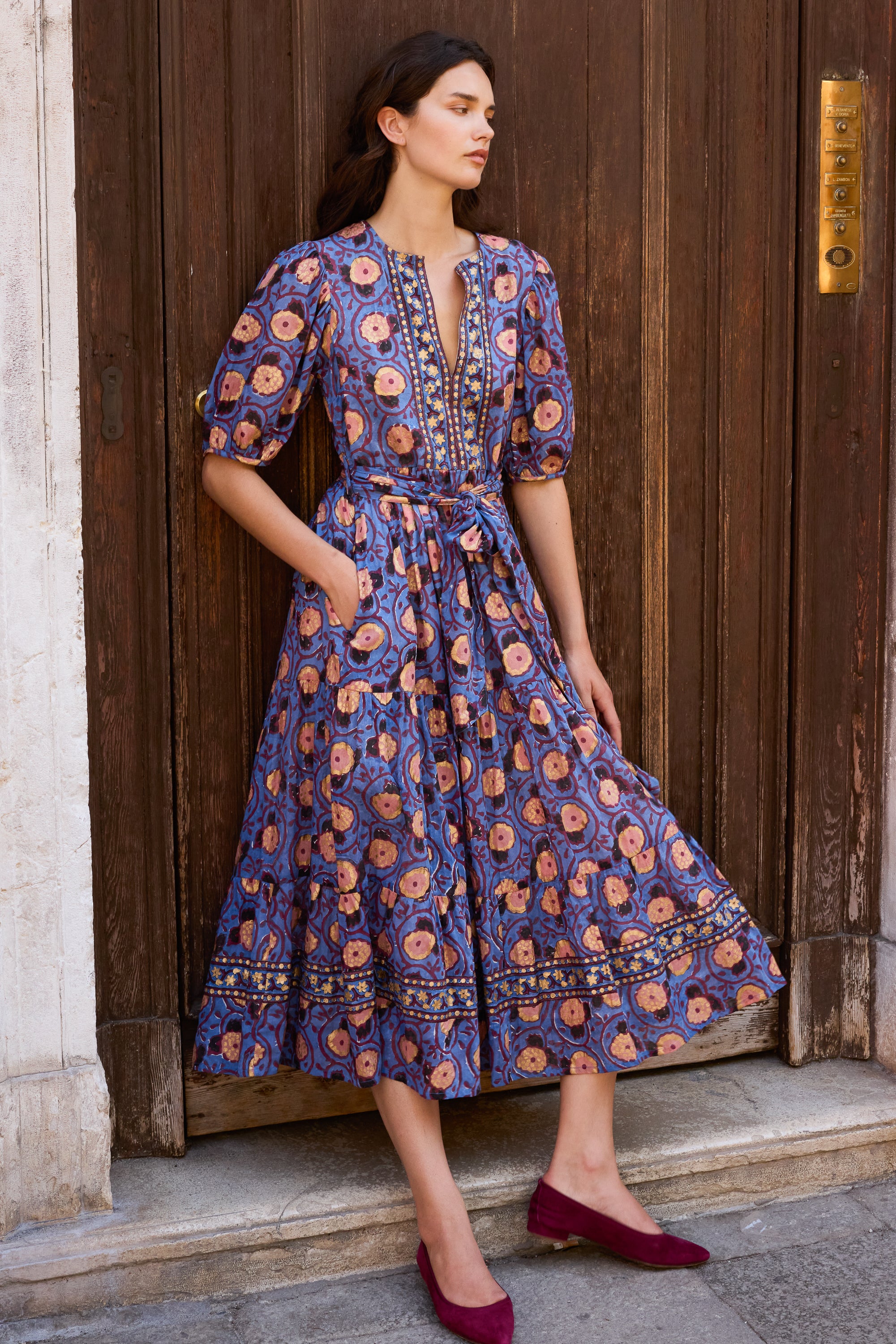 Puff Sleeve Maxi- Verona Blue