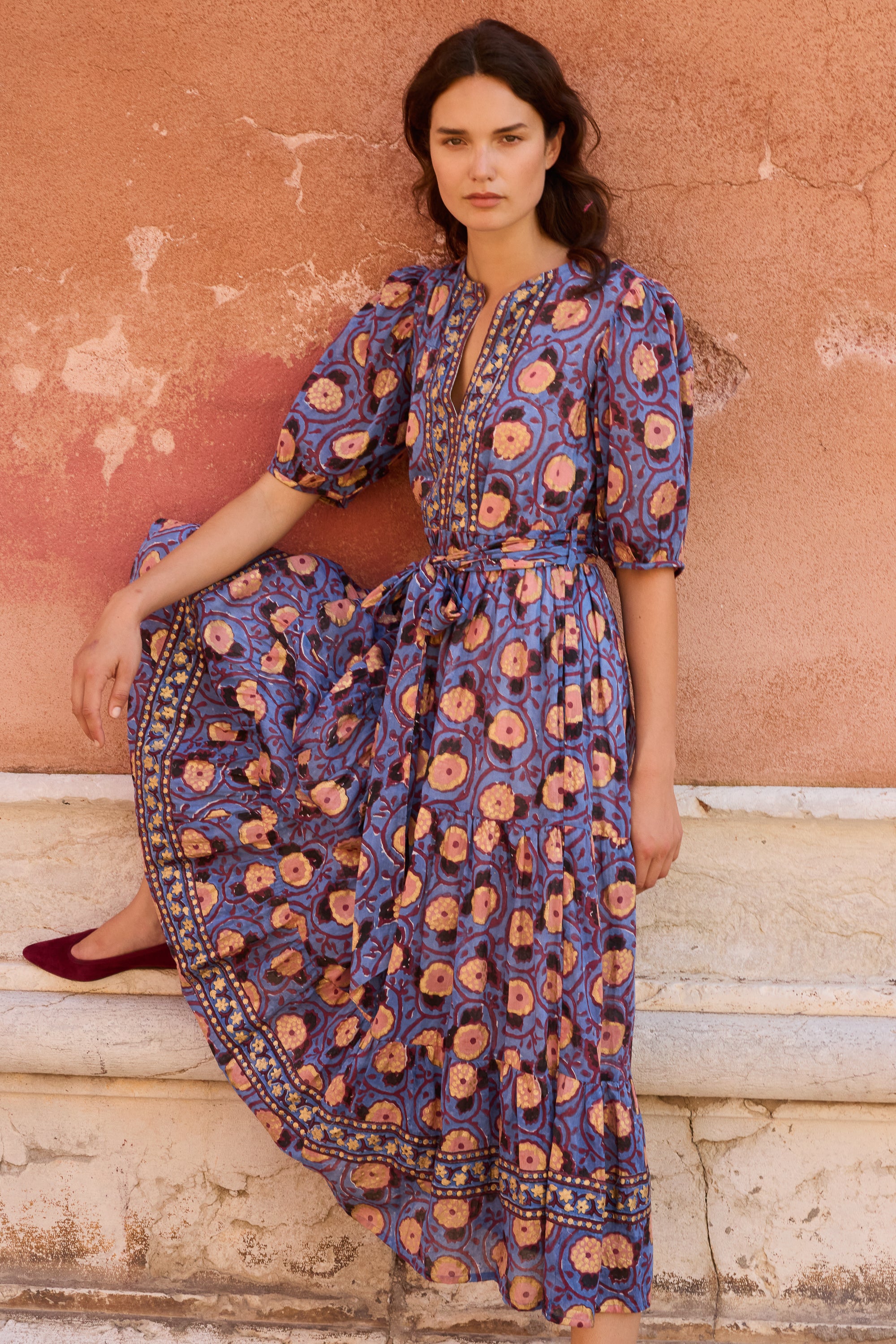 Puff Sleeve Maxi- Verona Blue