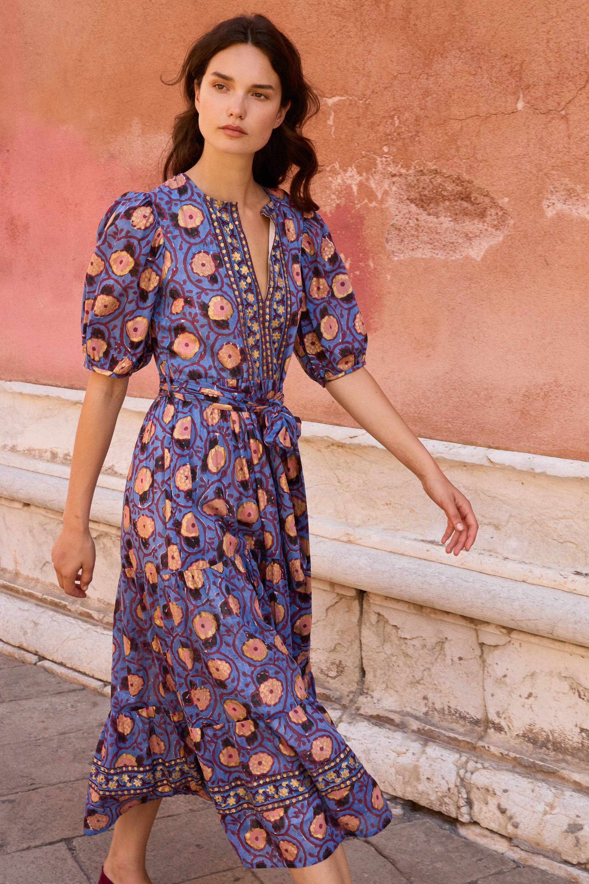 Puff Sleeve Maxi- Verona Blue