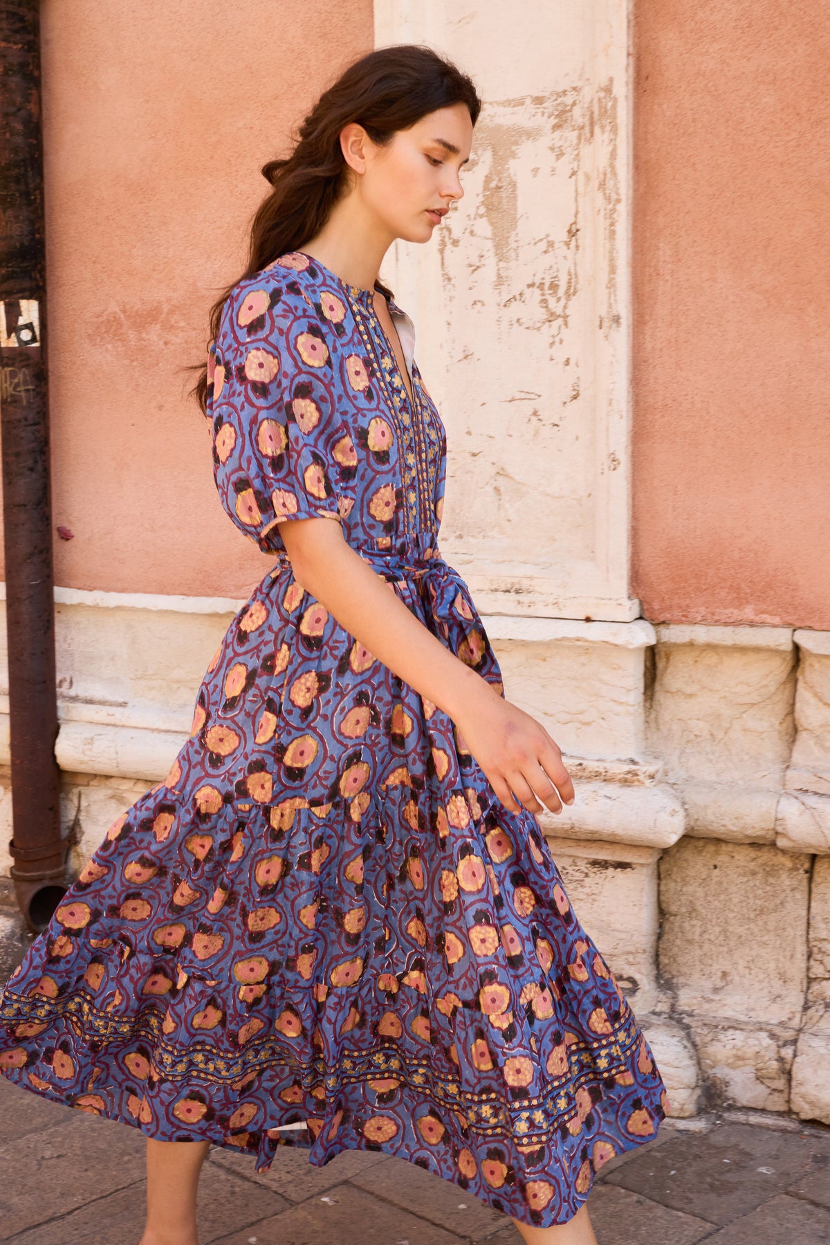 Puff Sleeve Maxi- Verona Blue