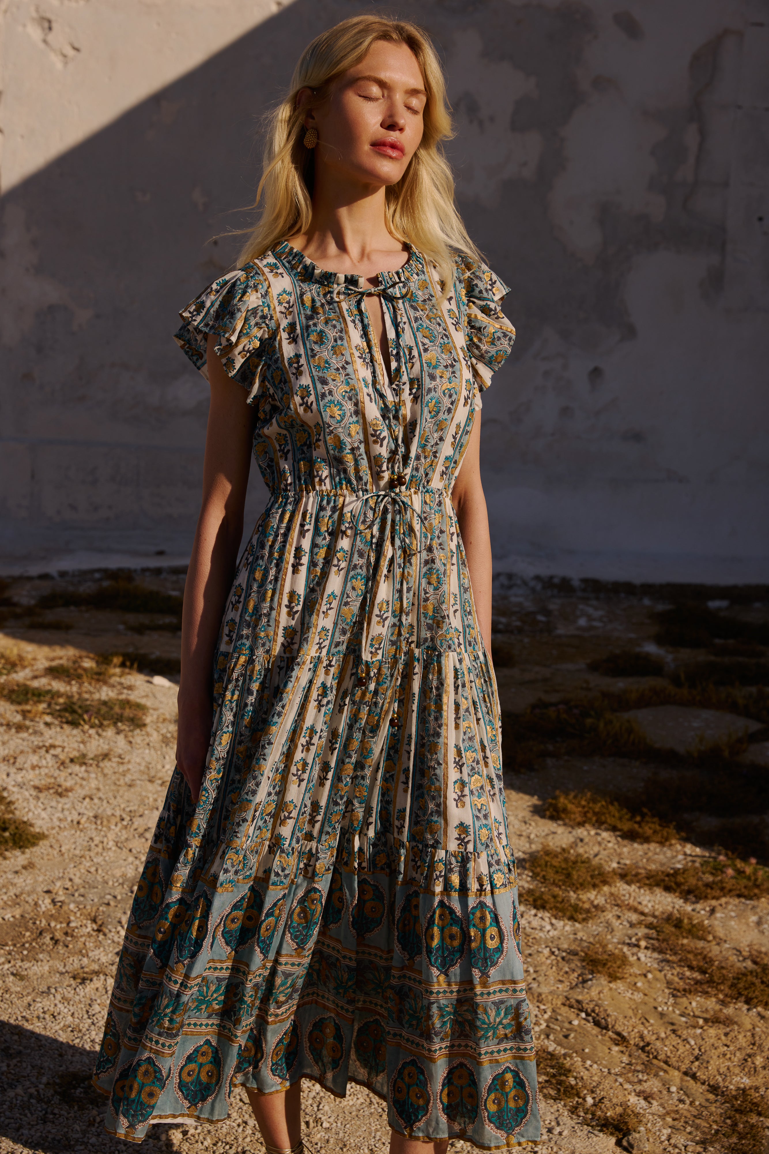 Cinched Flirty Midi- Taj Blue