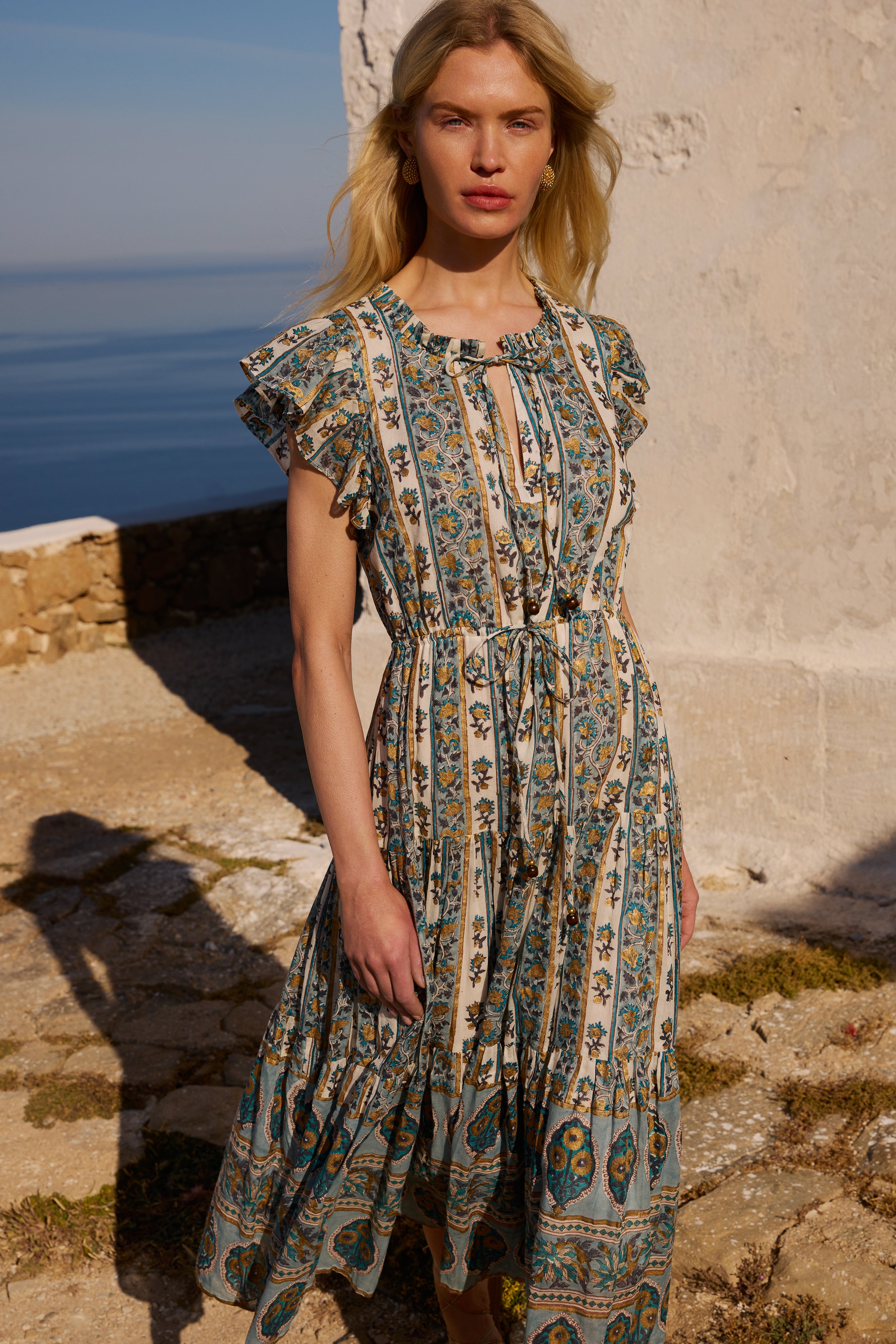Cinched Flirty Midi- Taj Blue