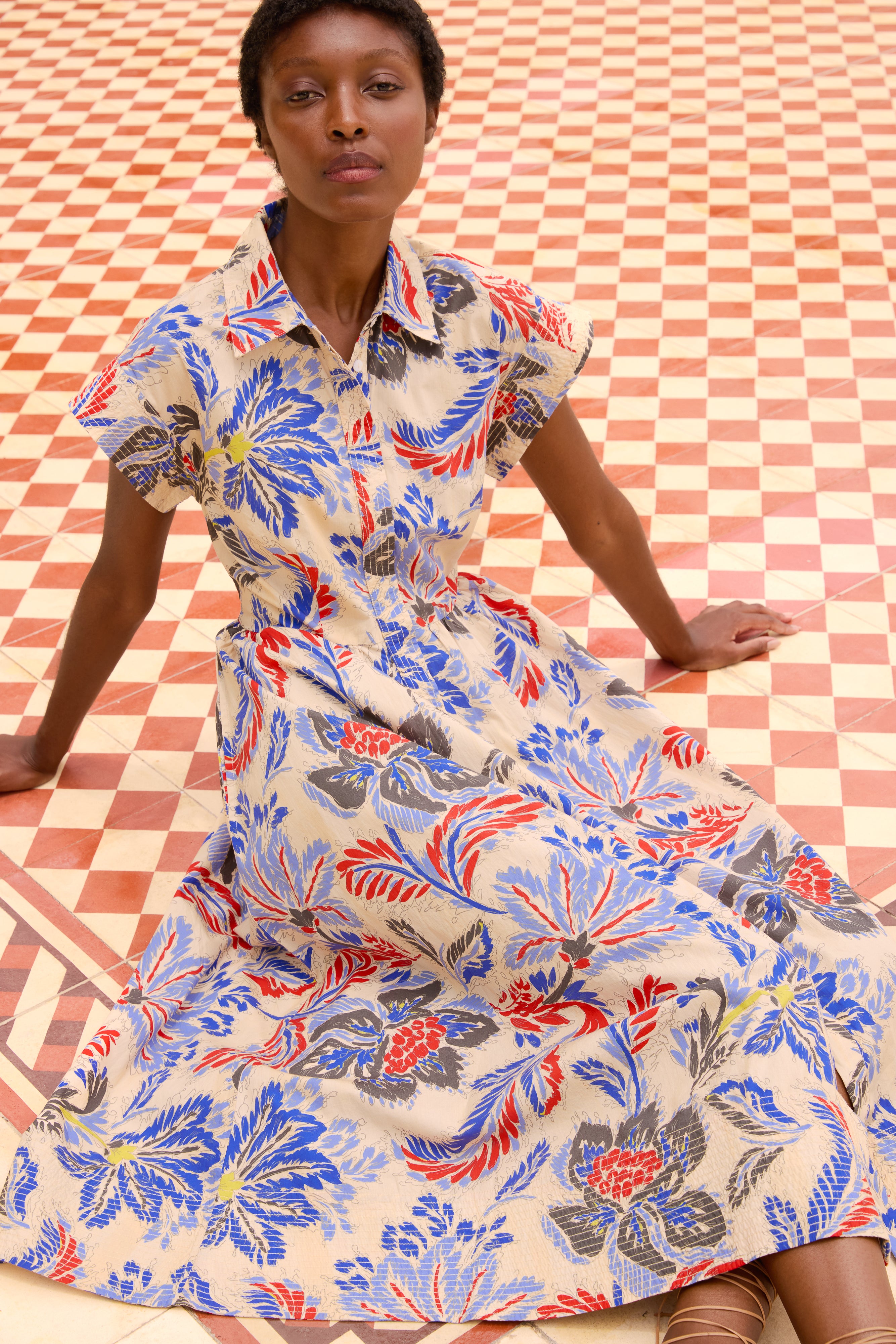 Belted Shirt Dress- Chennai Cobalt