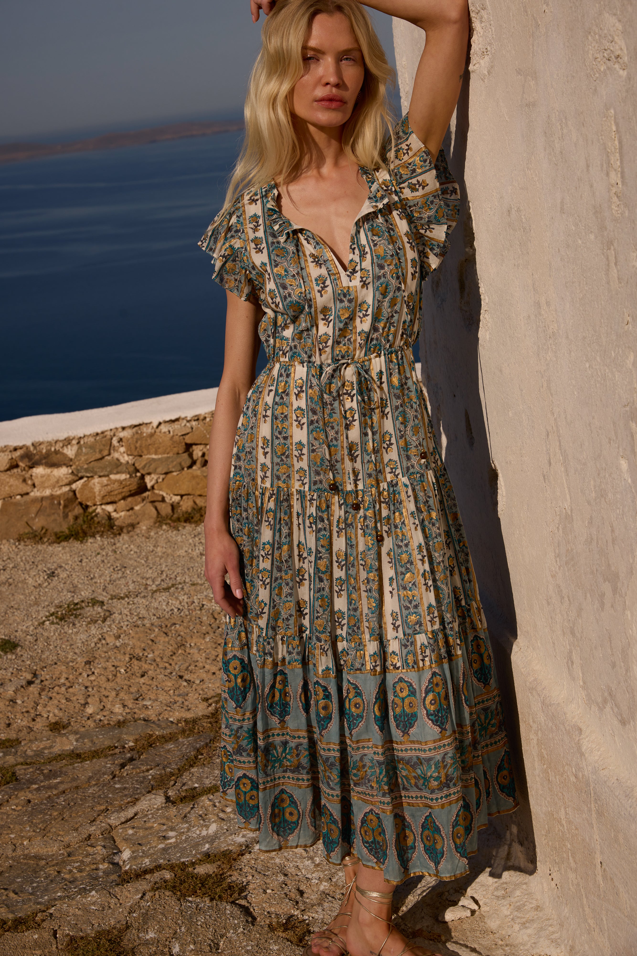 Cinched Flirty Midi- Taj Blue