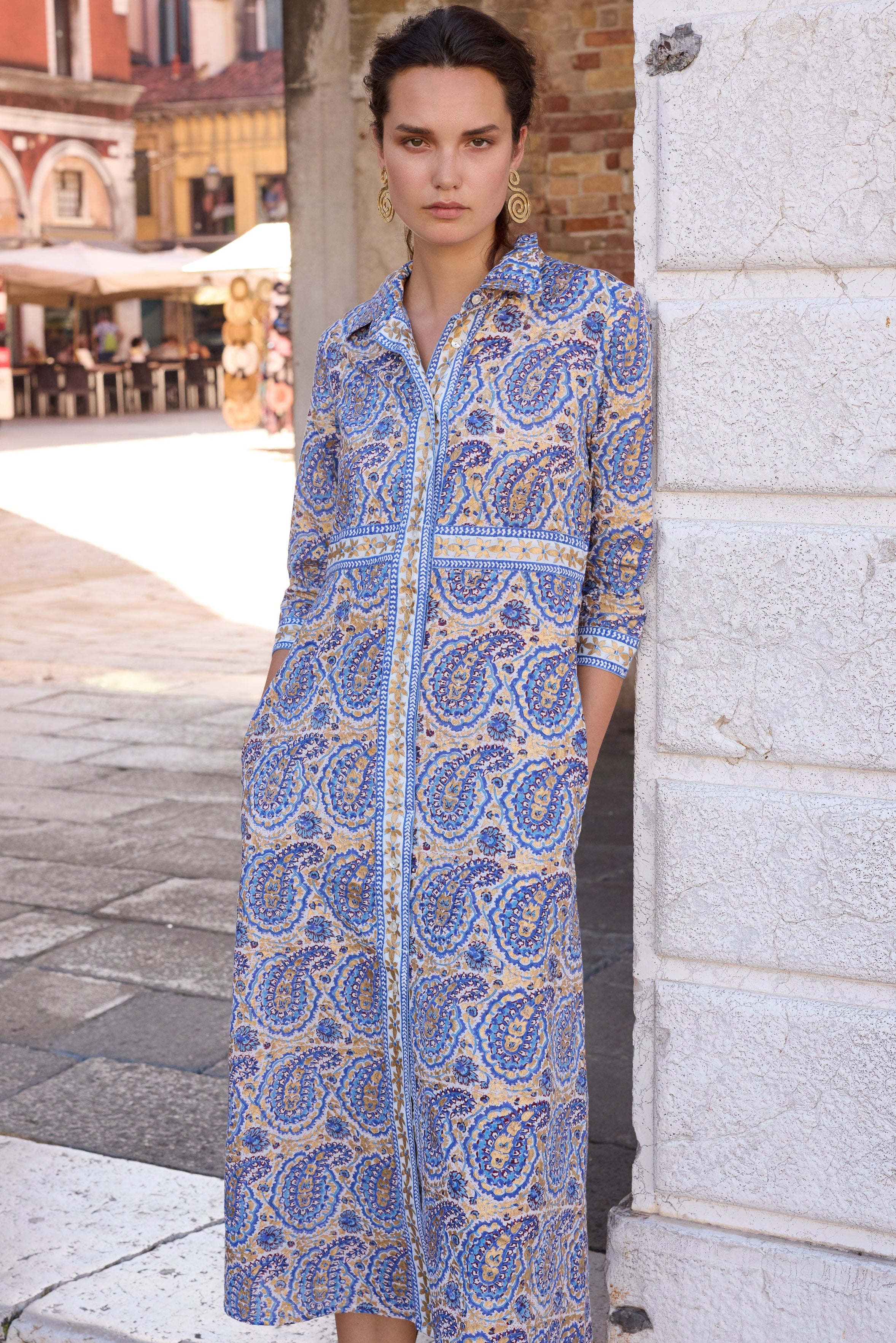 Shirt Dress Maxi- Izmir Blue
