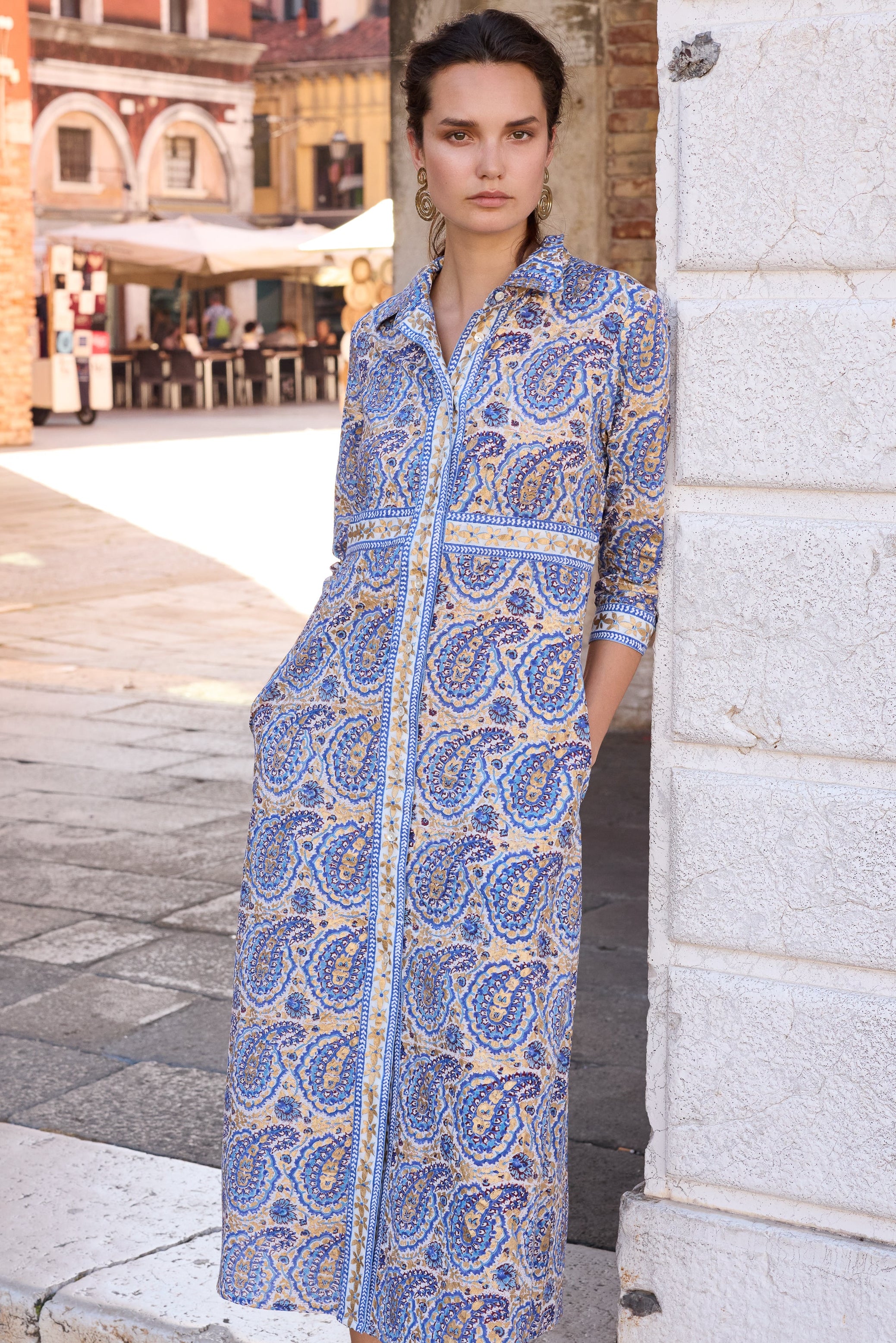 Shirt Dress Maxi- Izmir Blue