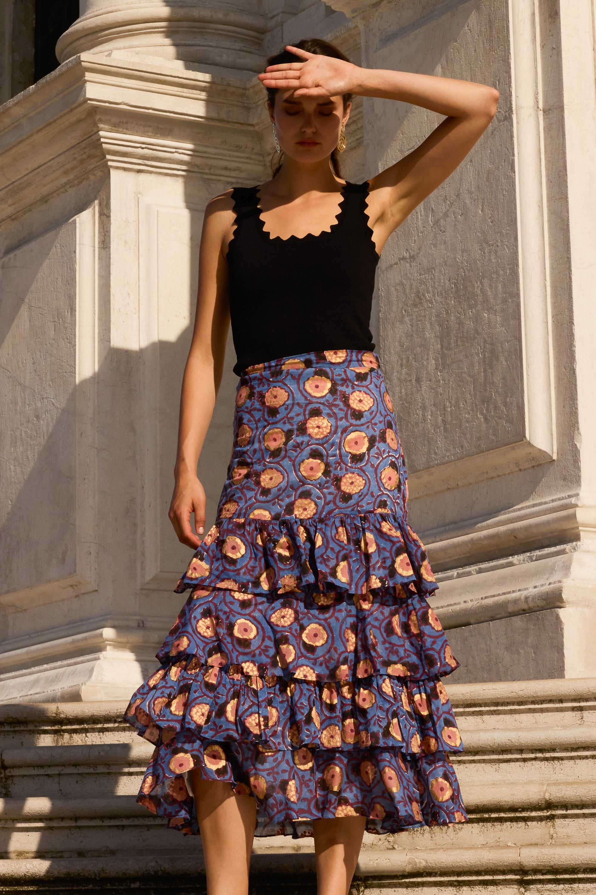Ruffle Maxi Skirt- Verona Blue