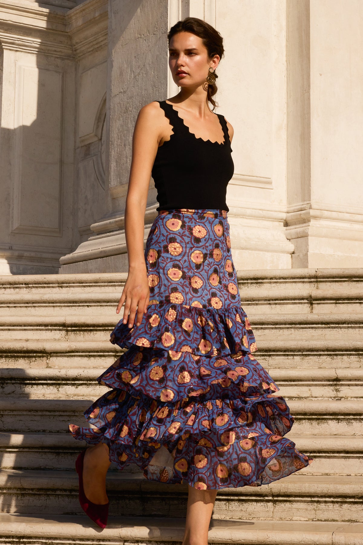 Ruffle Maxi Skirt- Verona Blue