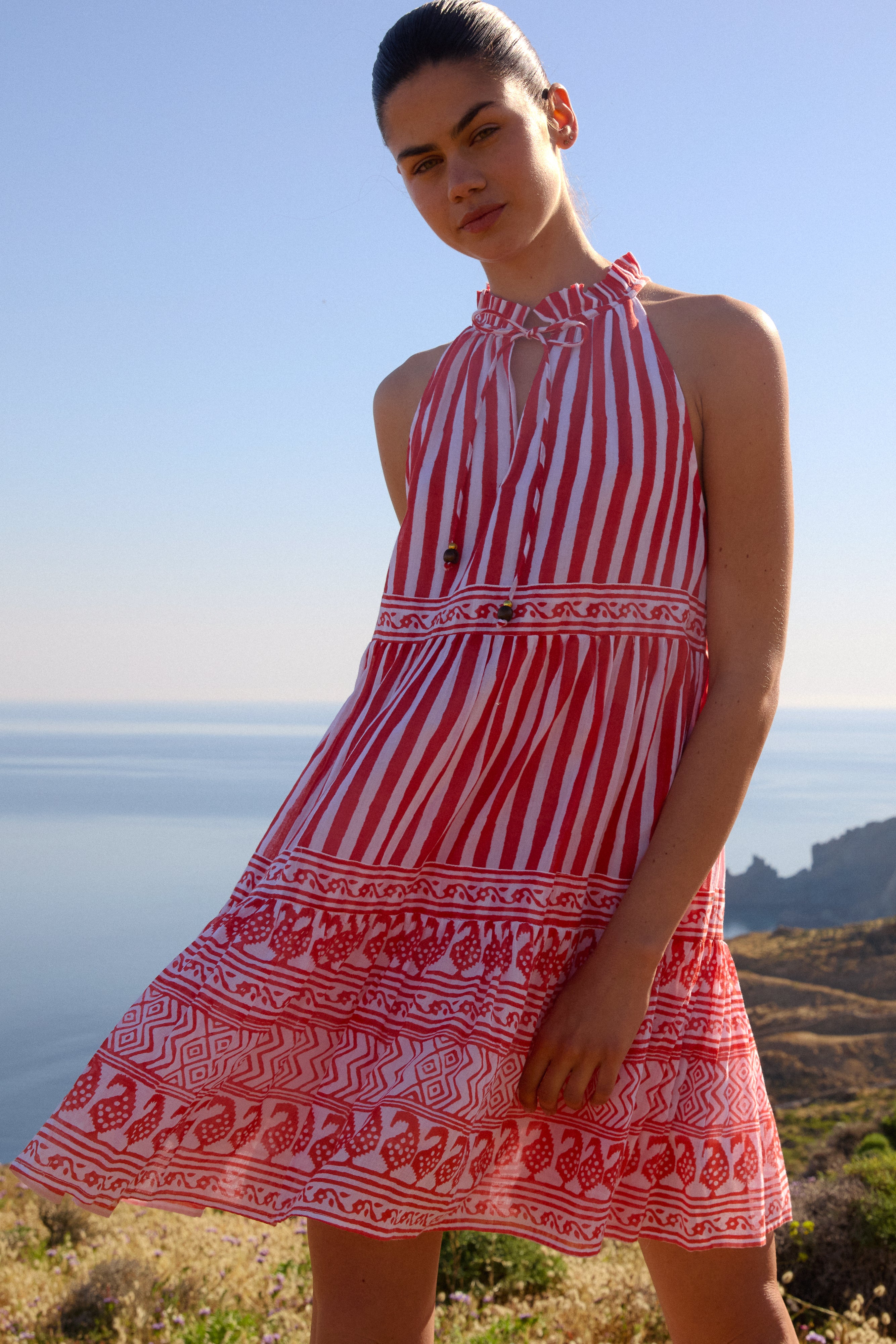 Sleeveless Tiered Short- Santorini Red