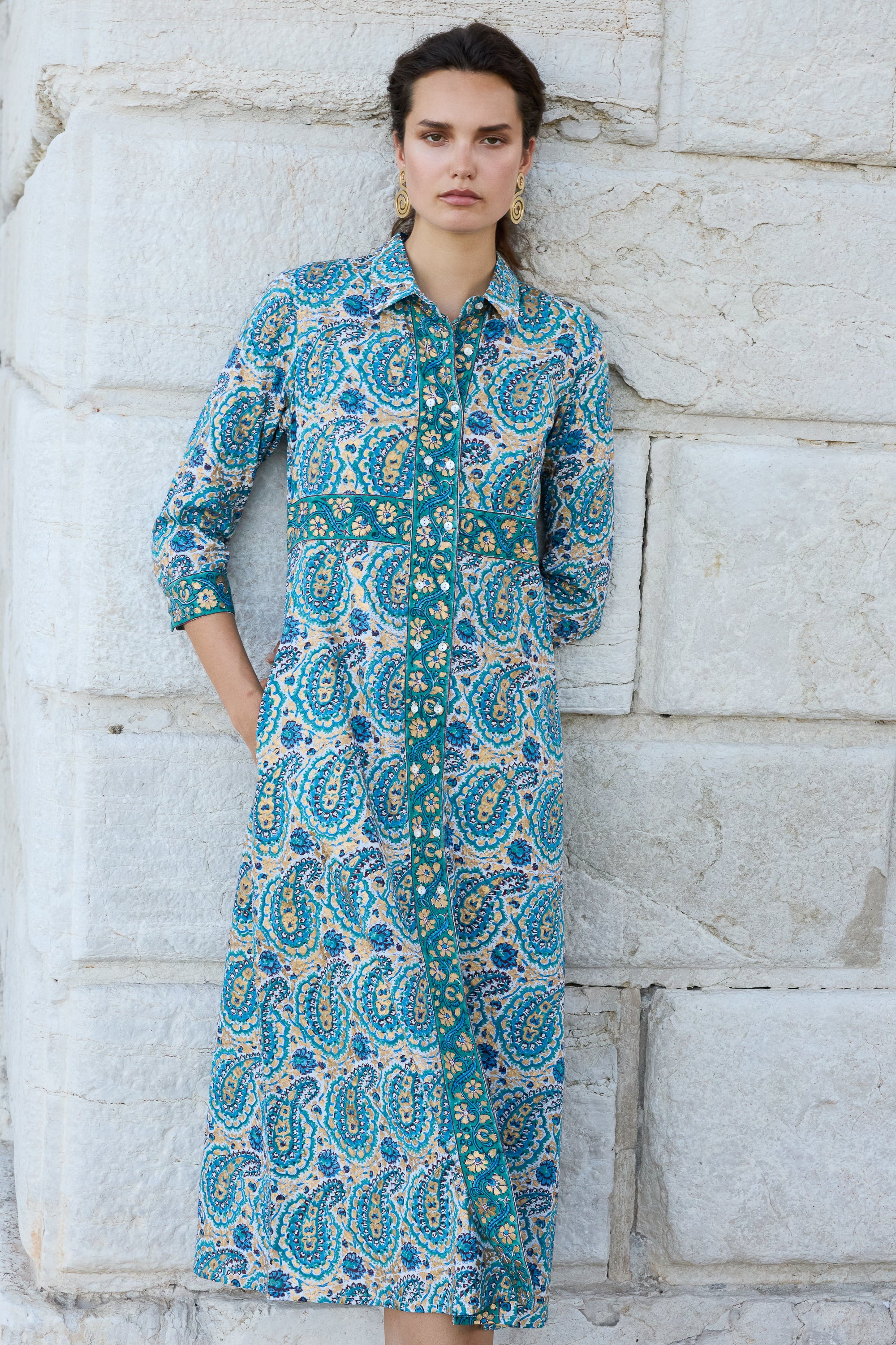 Shirt Dress Maxi- Izmir Teal