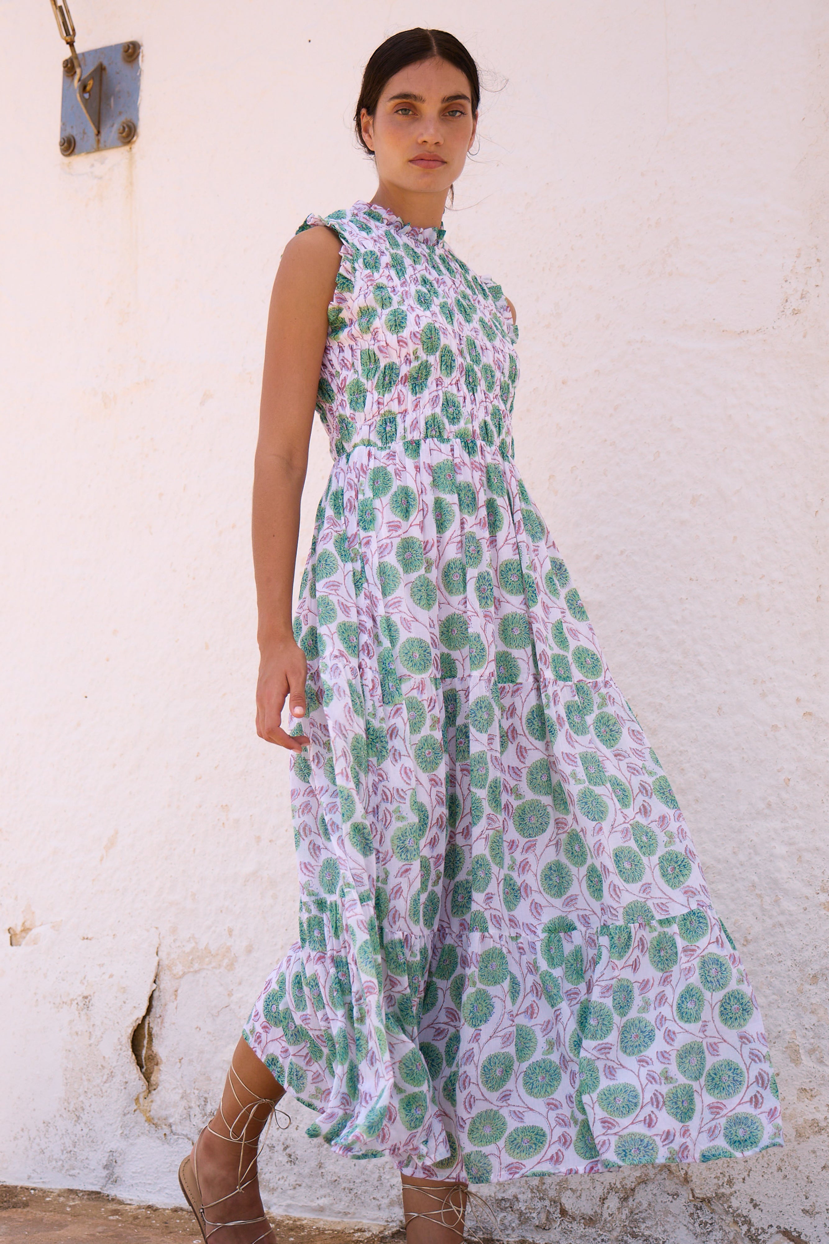 Sleeveless Smocked Maxi- Monarch Green
