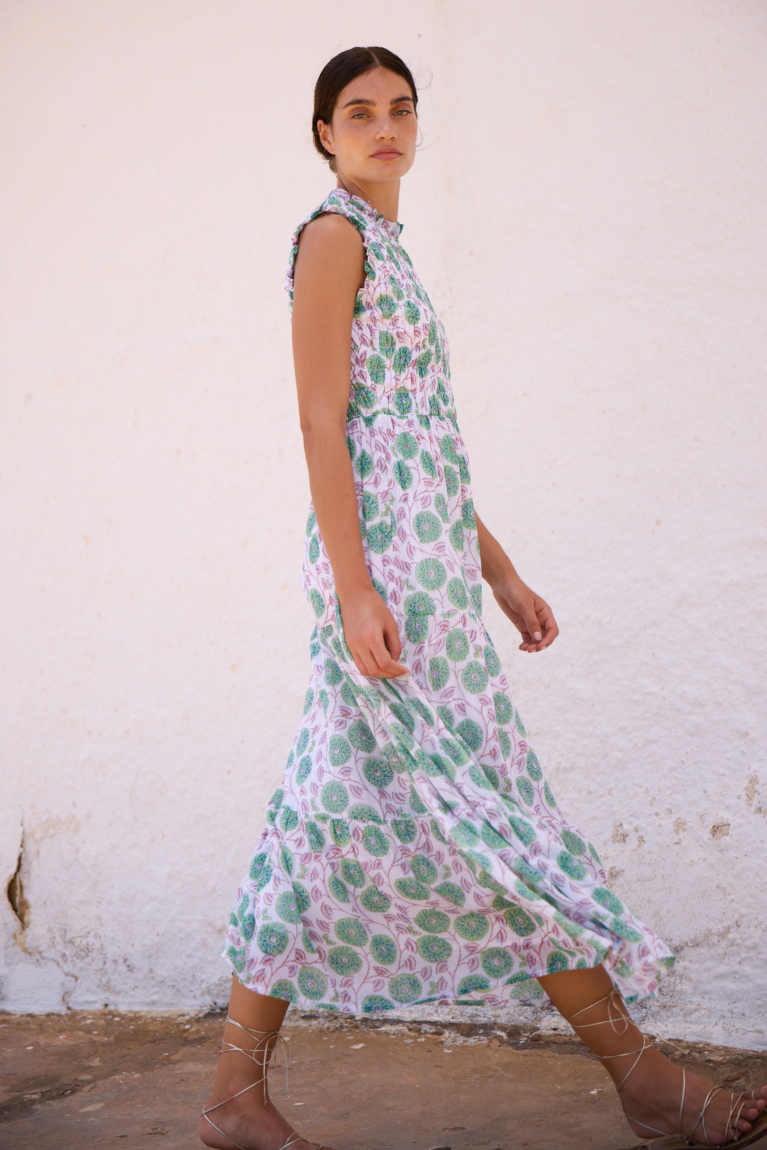 Sleeveless Smocked Maxi- Monarch Green