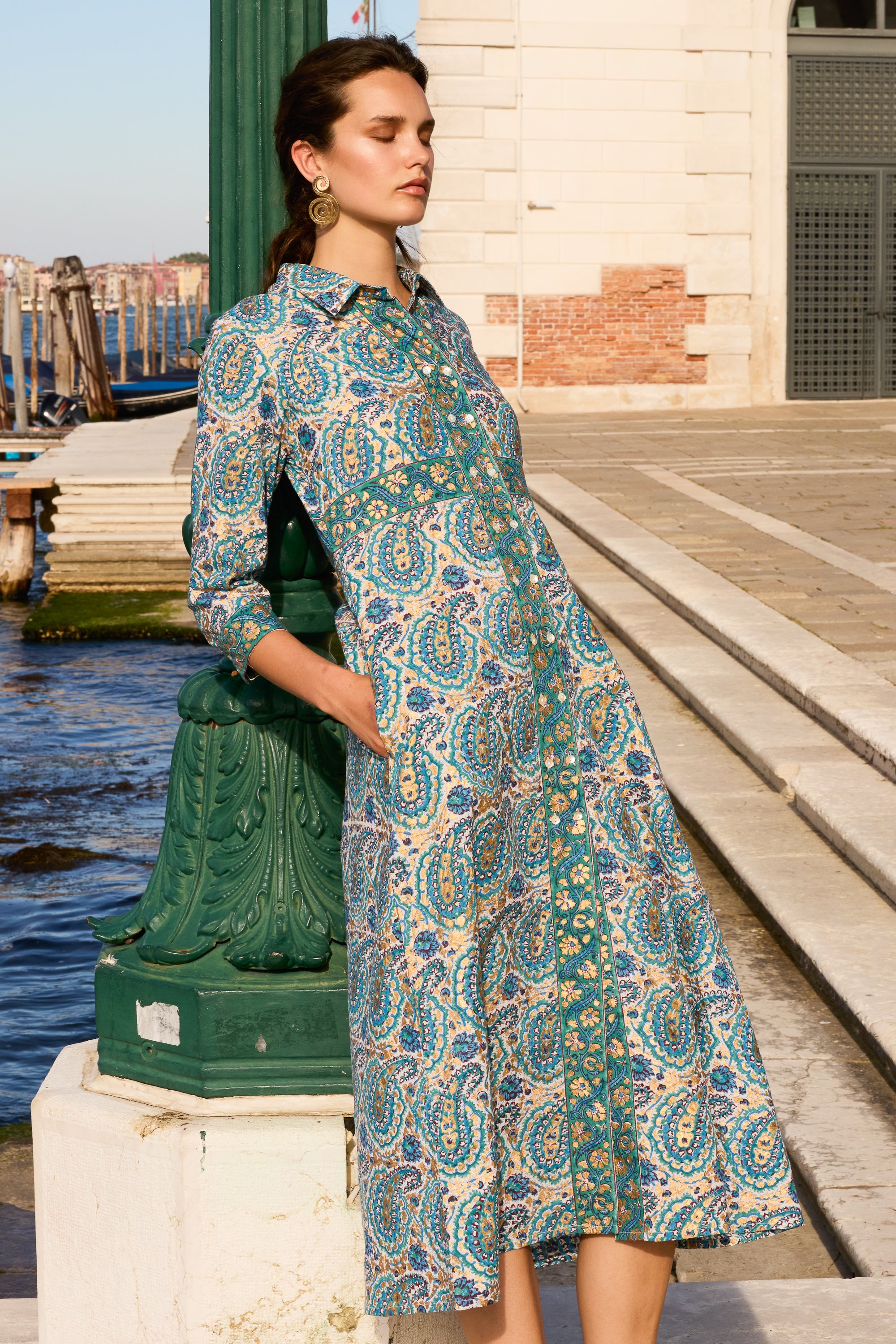 Shirt Dress Maxi- Izmir Teal