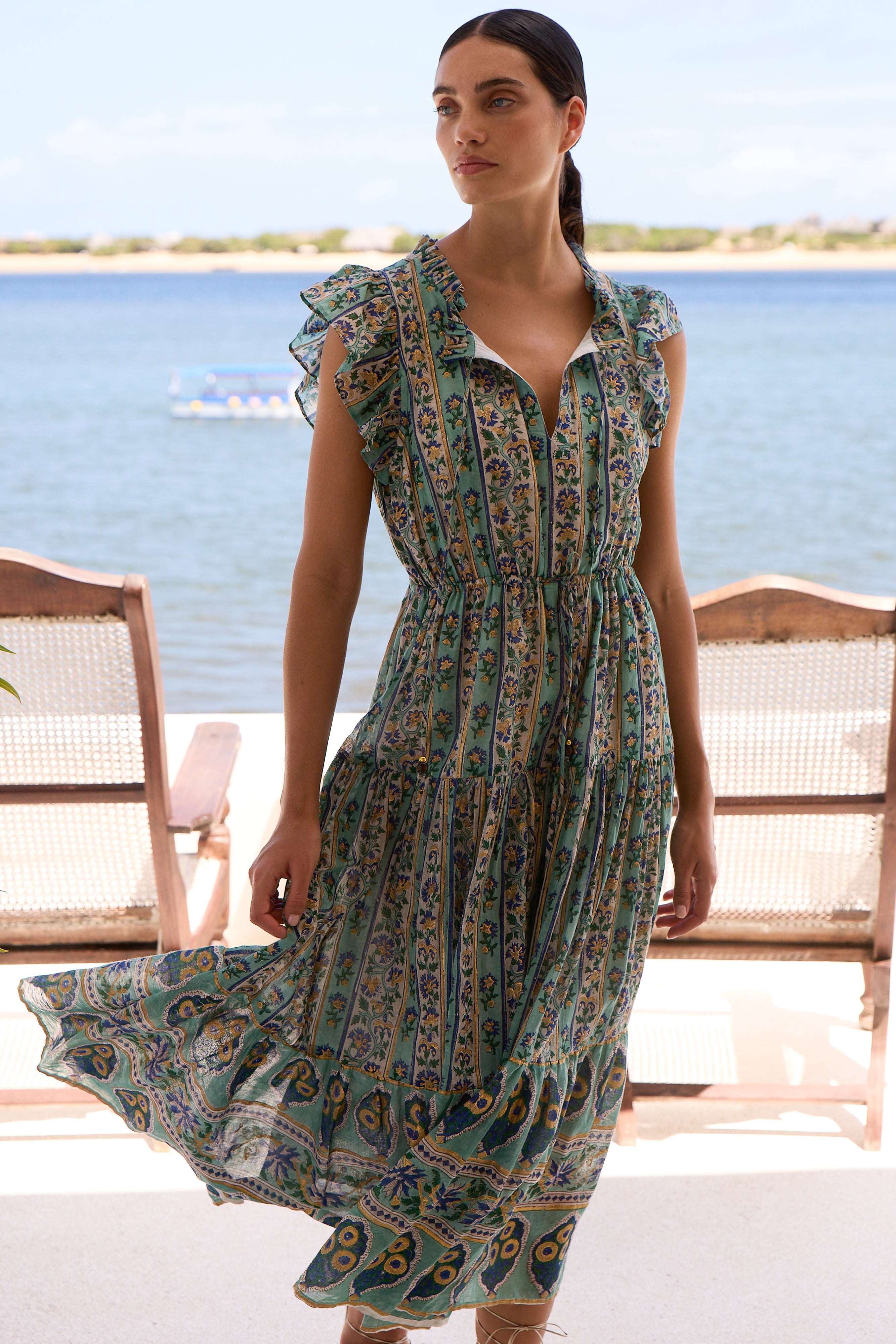 Cinched Flirty Midi- Taj Aqua