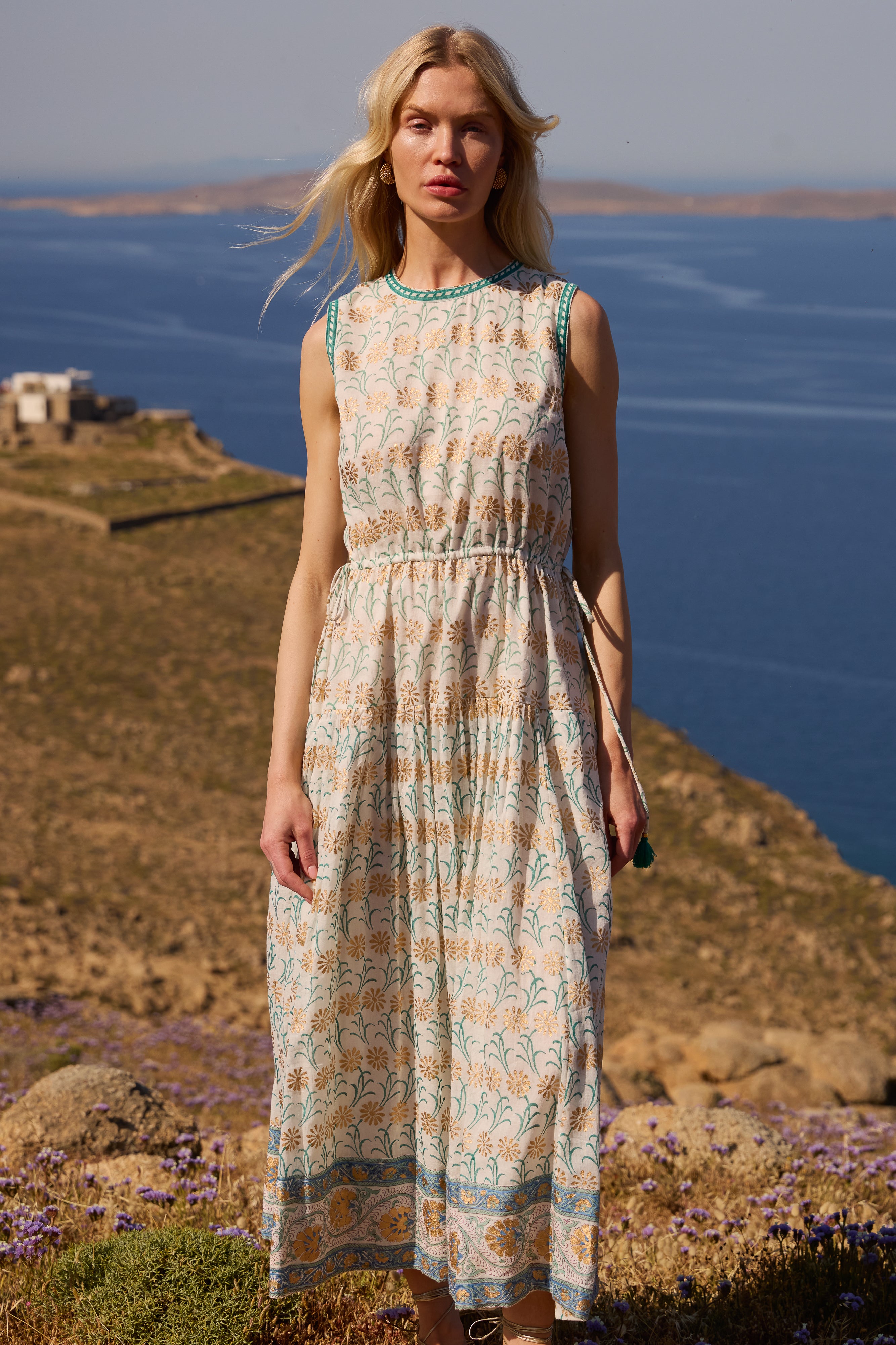 Sleeveless Piped Maxi- Geneva Green