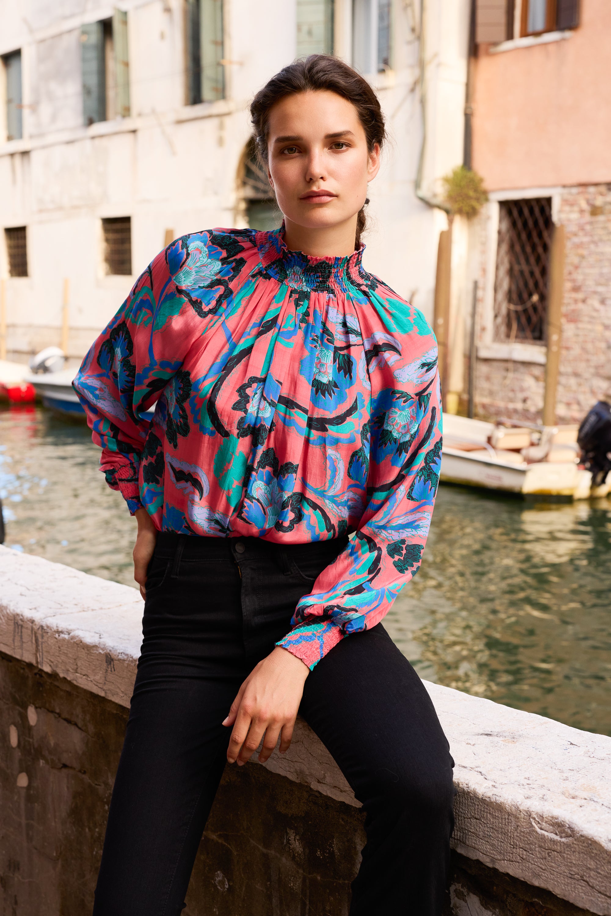 High Neck Blouse- Bergamo Cinnamon