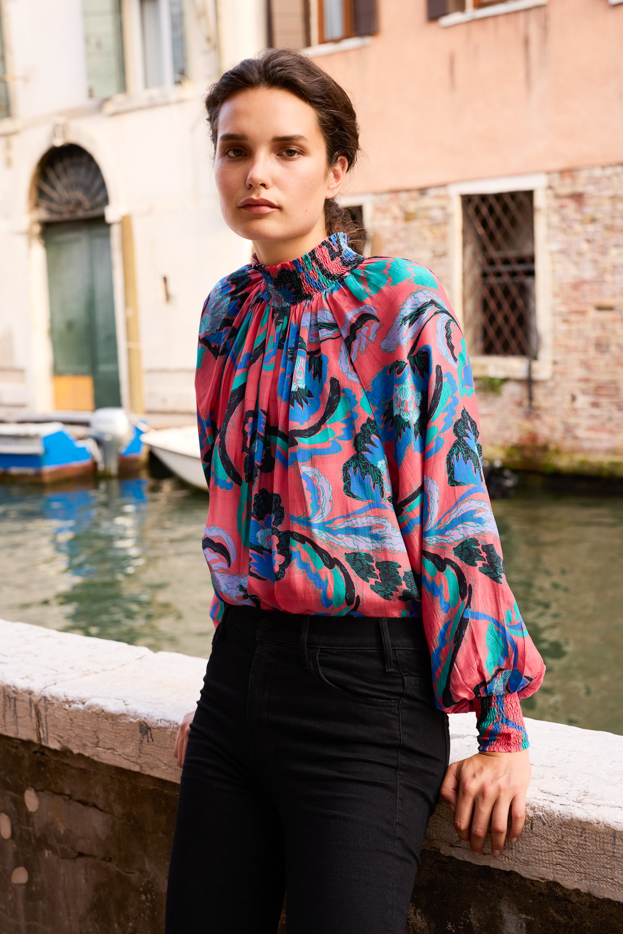 High Neck Blouse- Bergamo Cinnamon