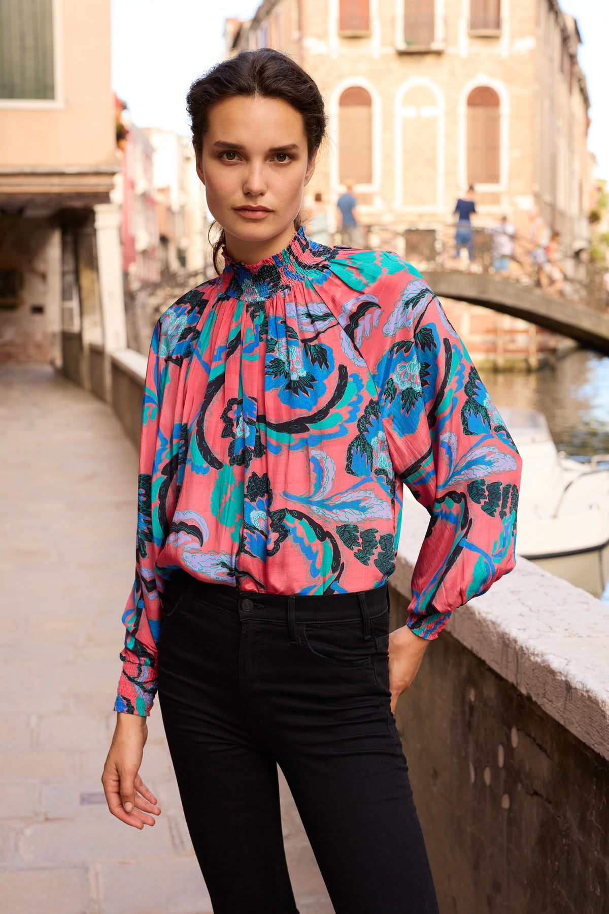 High Neck Blouse- Bergamo Cinnamon
