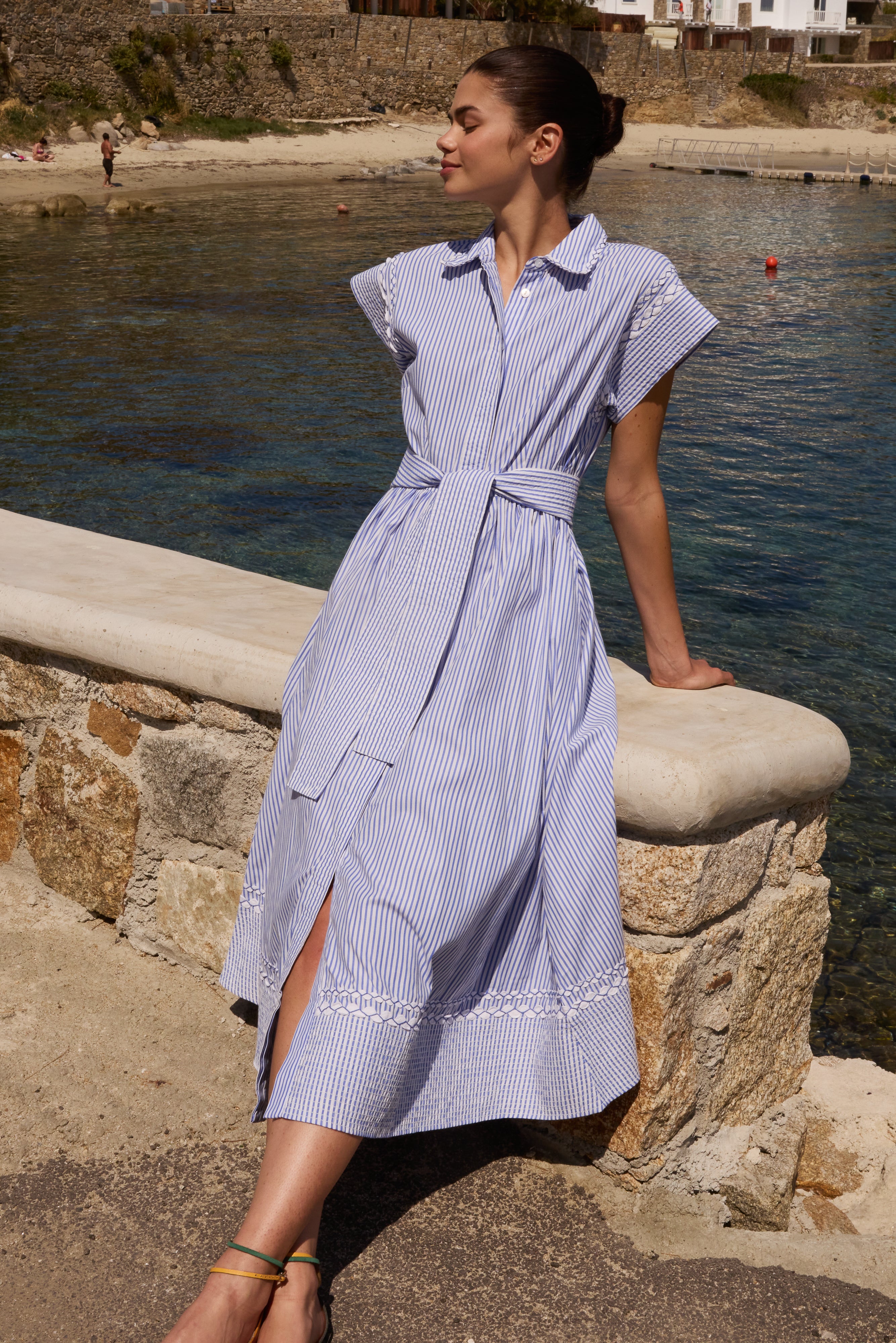 Belted Shirt Dress- Sconset Blue