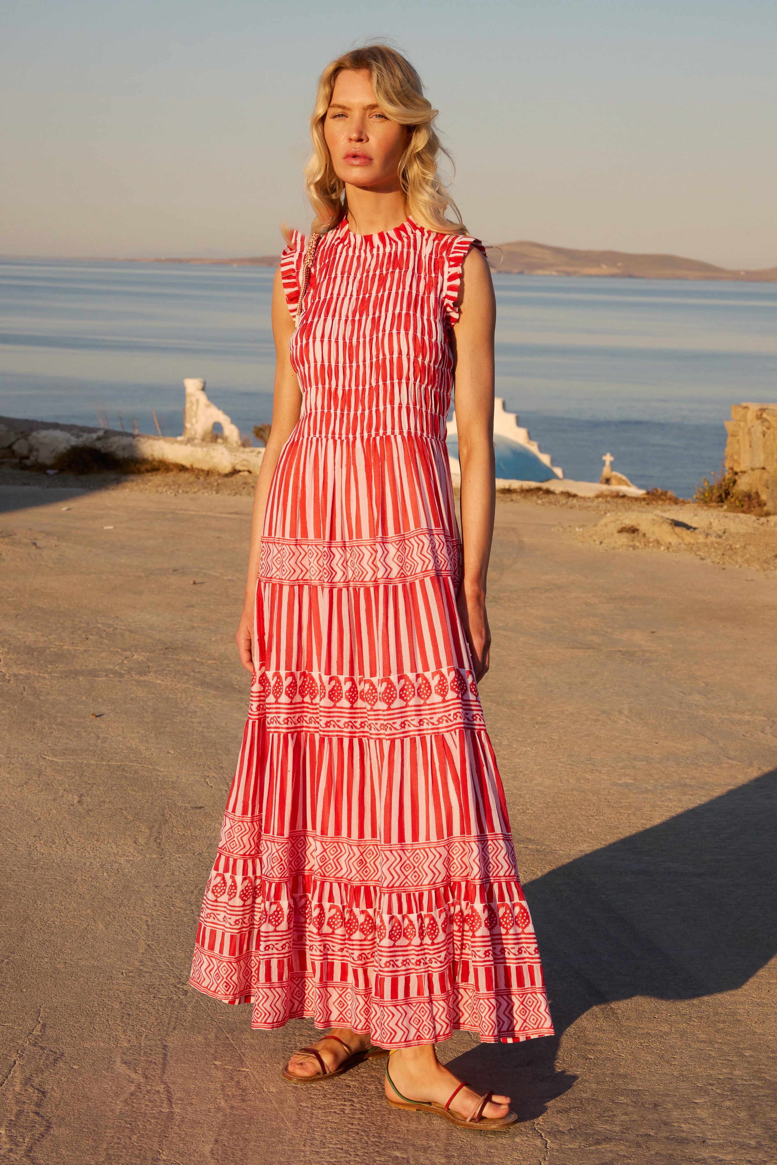 Sleeveless Smocked Maxi- Santorini Red