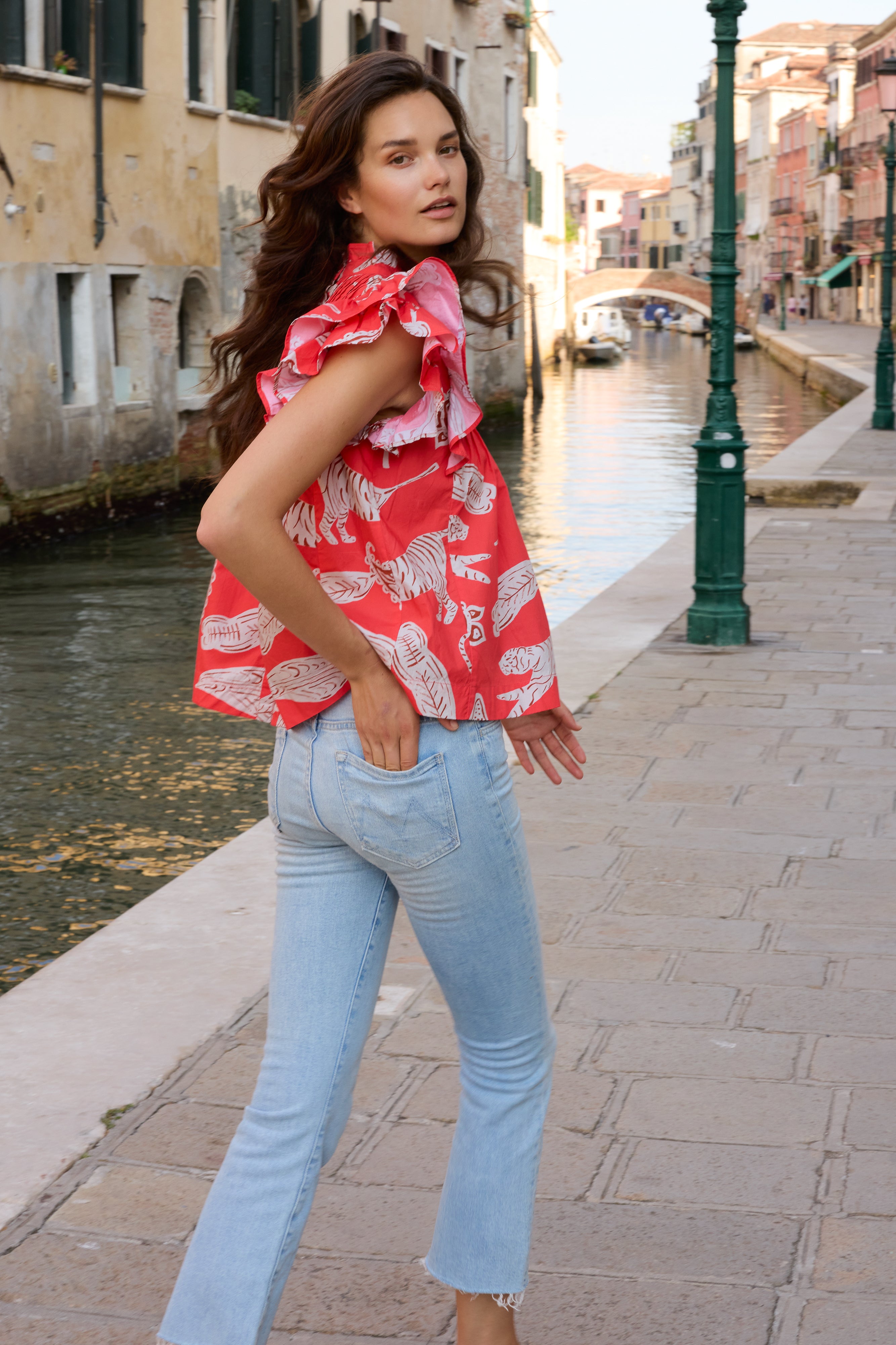 Pintuck Ruffle Top- Bengal Brick
