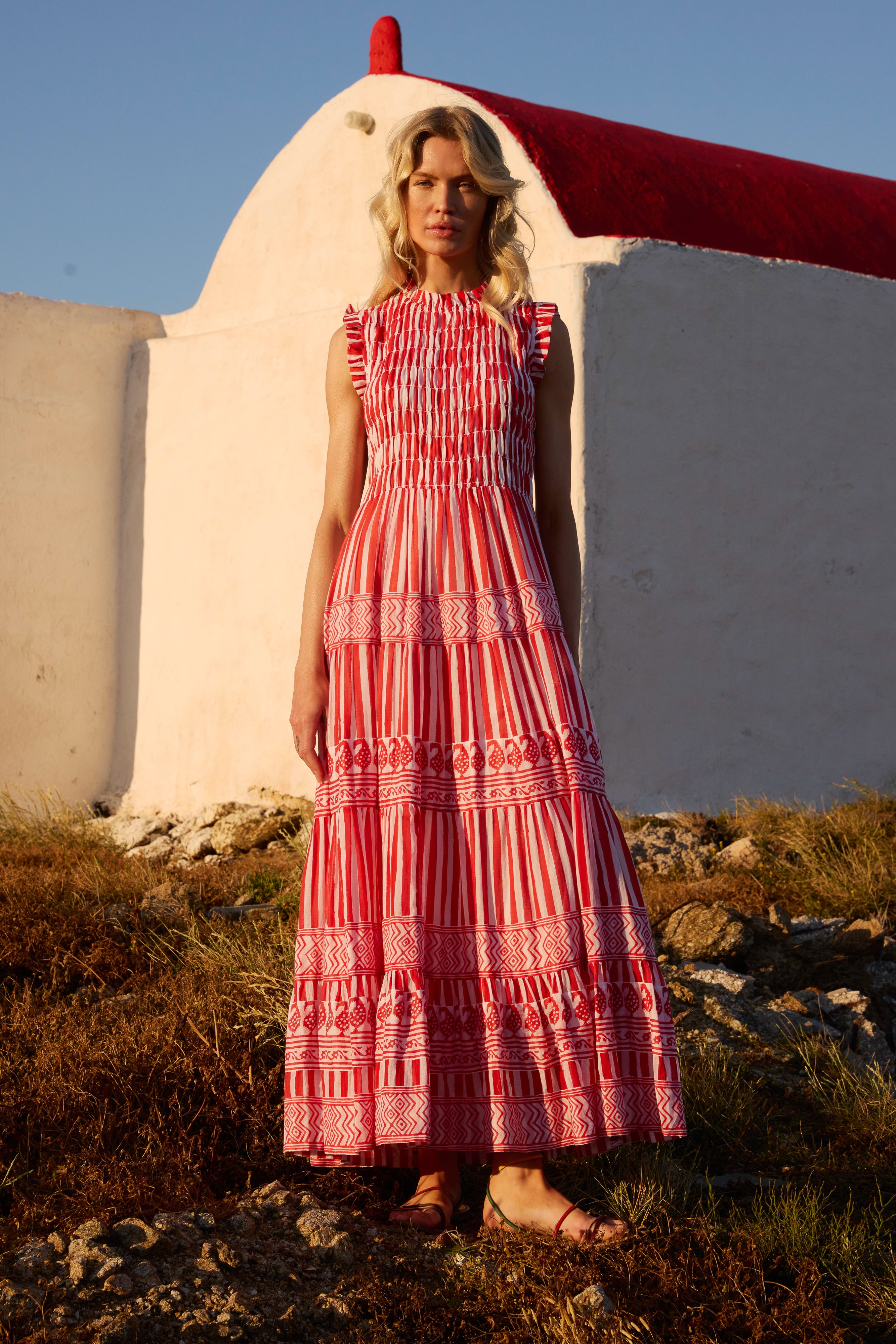 Sleeveless Smocked Maxi- Santorini Red