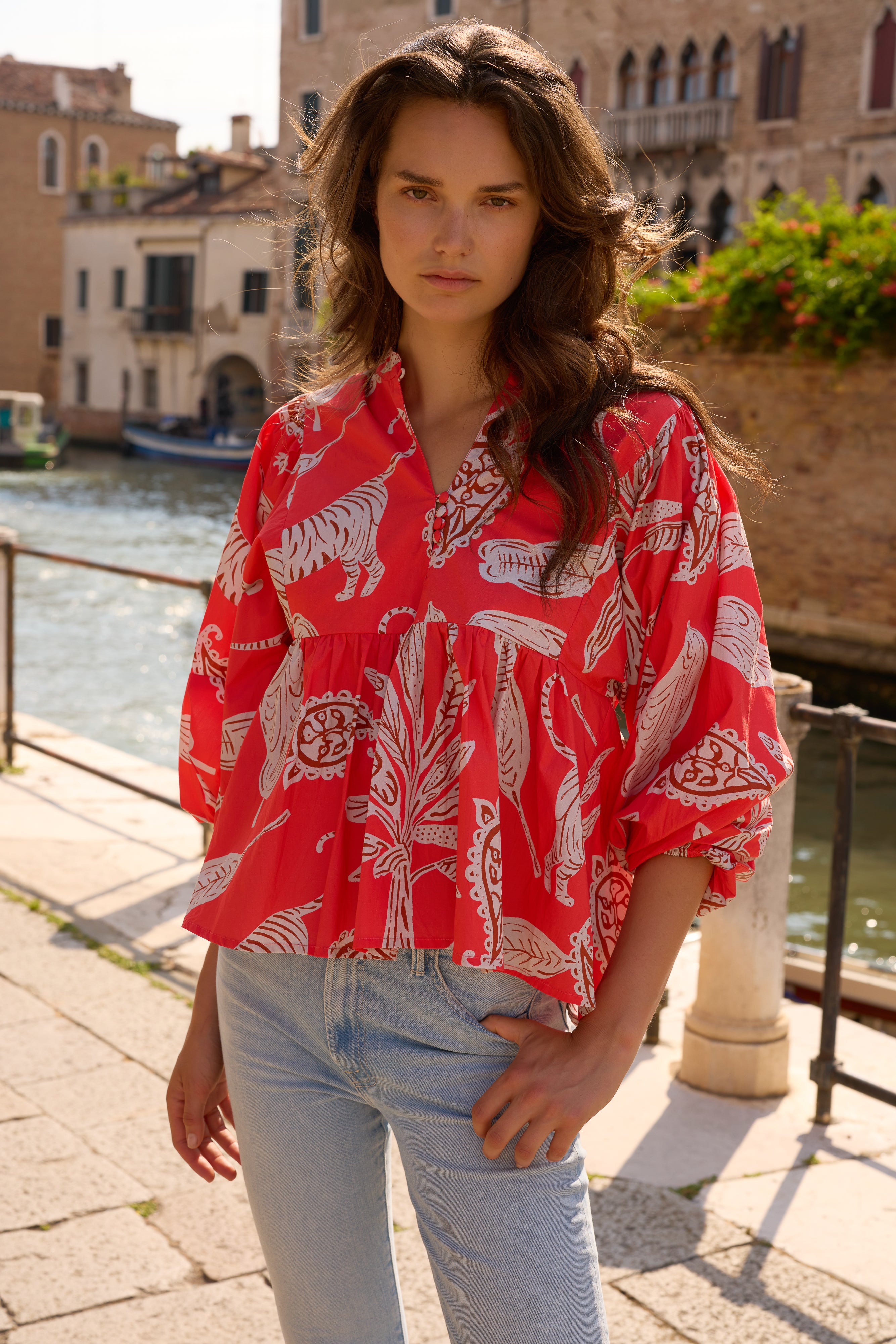 Mandarin Balloon Top- Bengal Brick