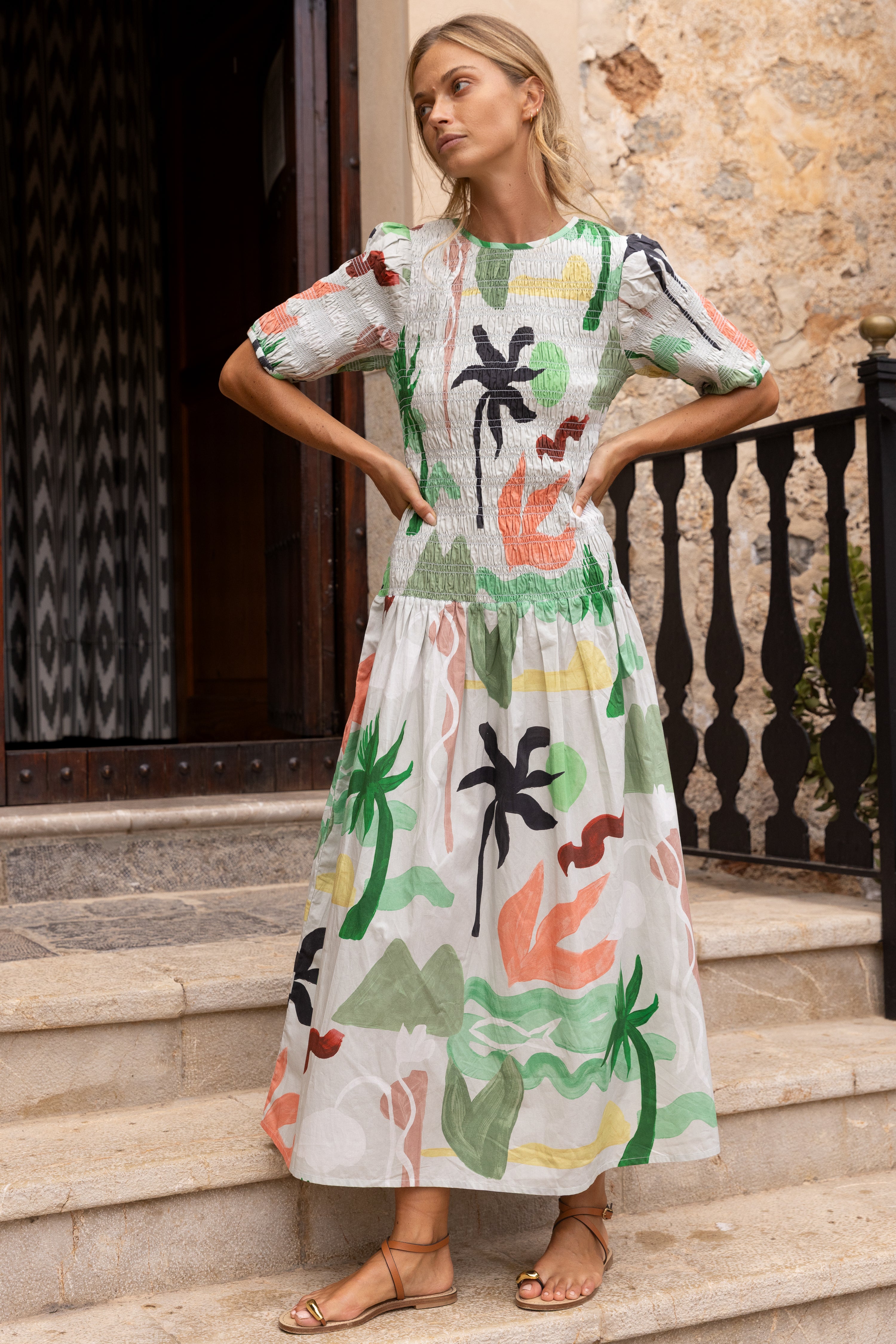 Smocked Drop Waist Maxi- Paradiso Petal