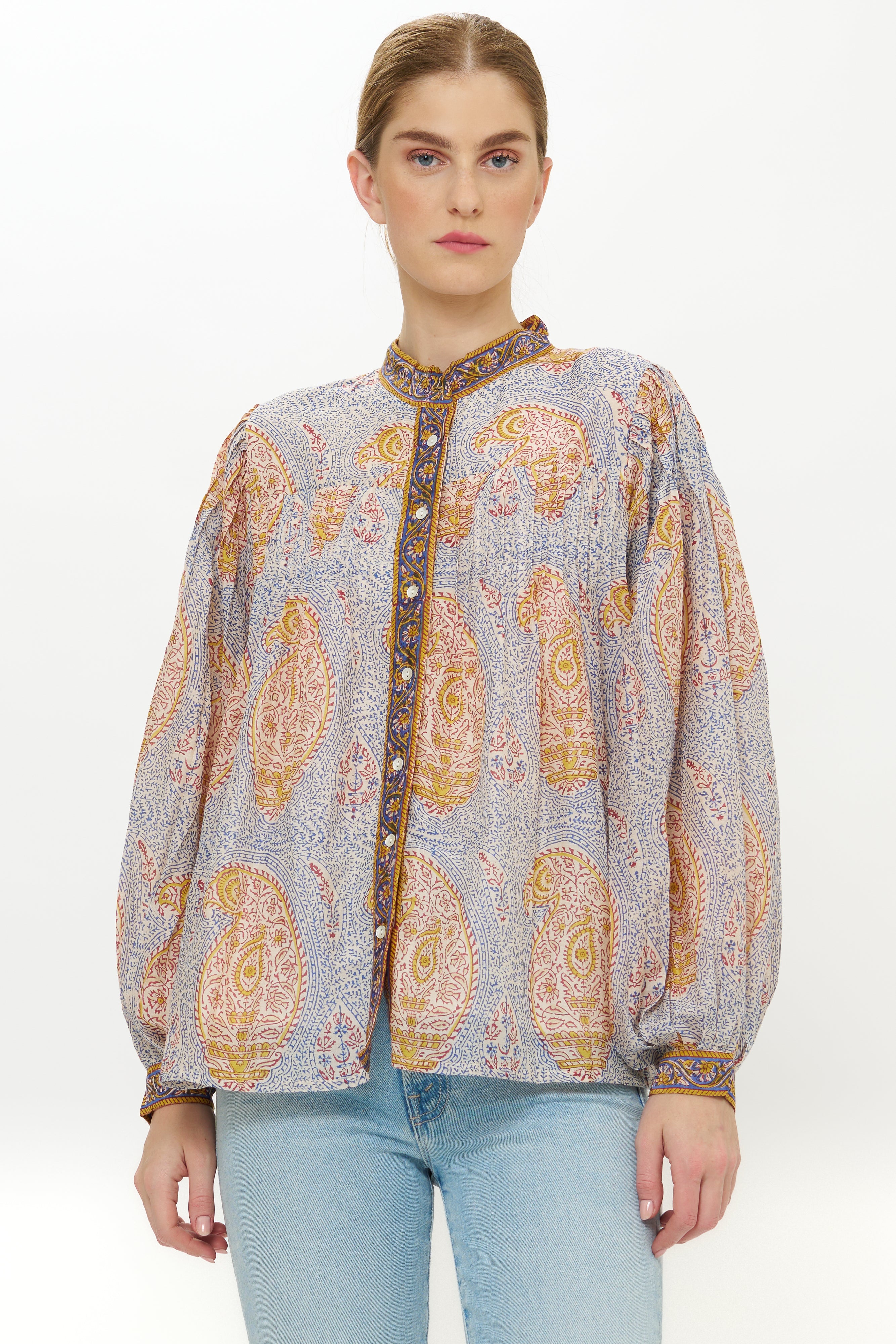 Mandarin Pintuck Blouse- Samode Cobalt
