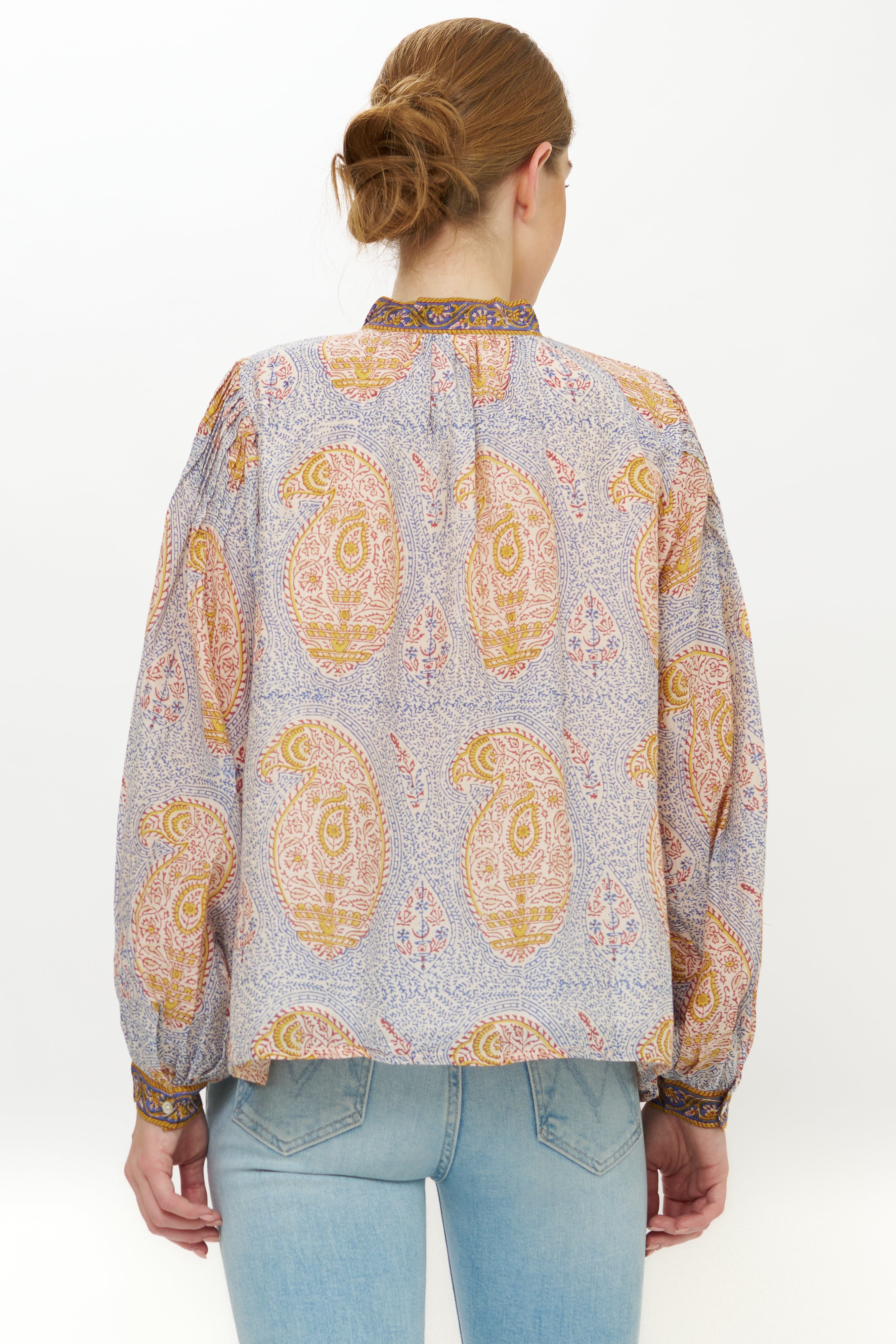 Mandarin Pintuck Blouse- Samode Cobalt