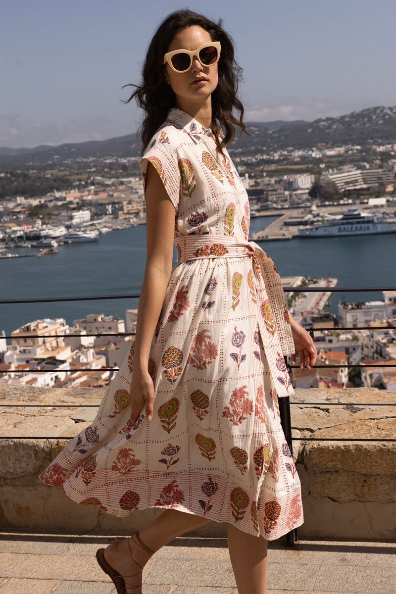 Belted Shirt Dress- Taormina Cream