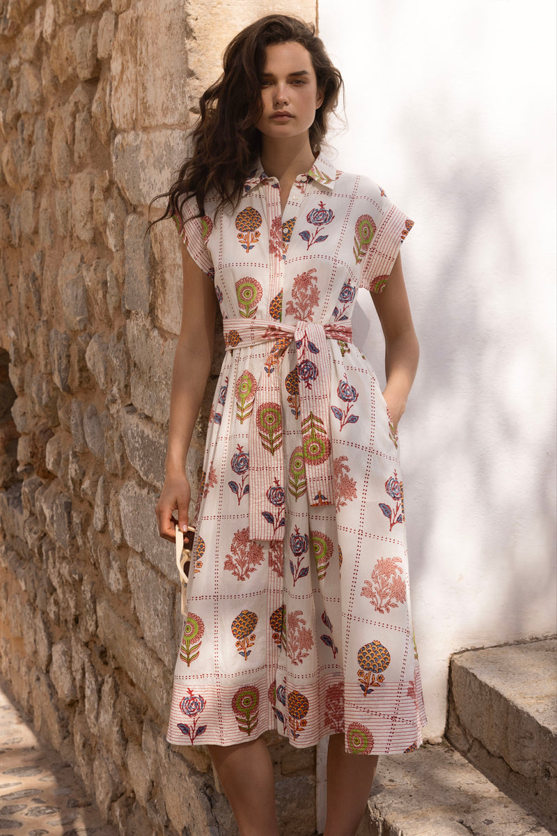 Belted Shirt Dress- Taormina Cream