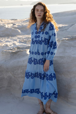 Balloon Sleeve Maxi- Tangier Blue