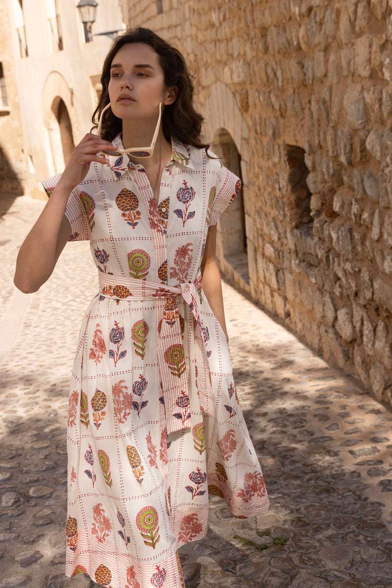 Belted Shirt Dress- Taormina Cream