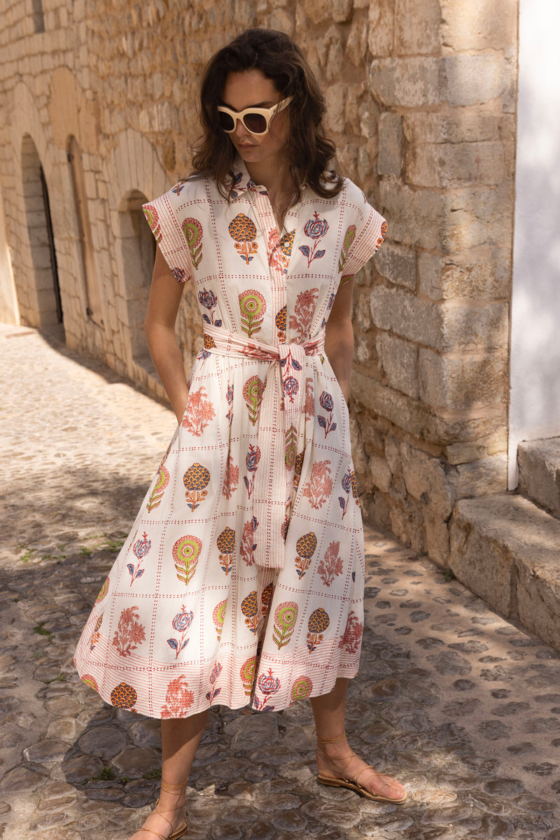 Belted Shirt Dress- Taormina Cream