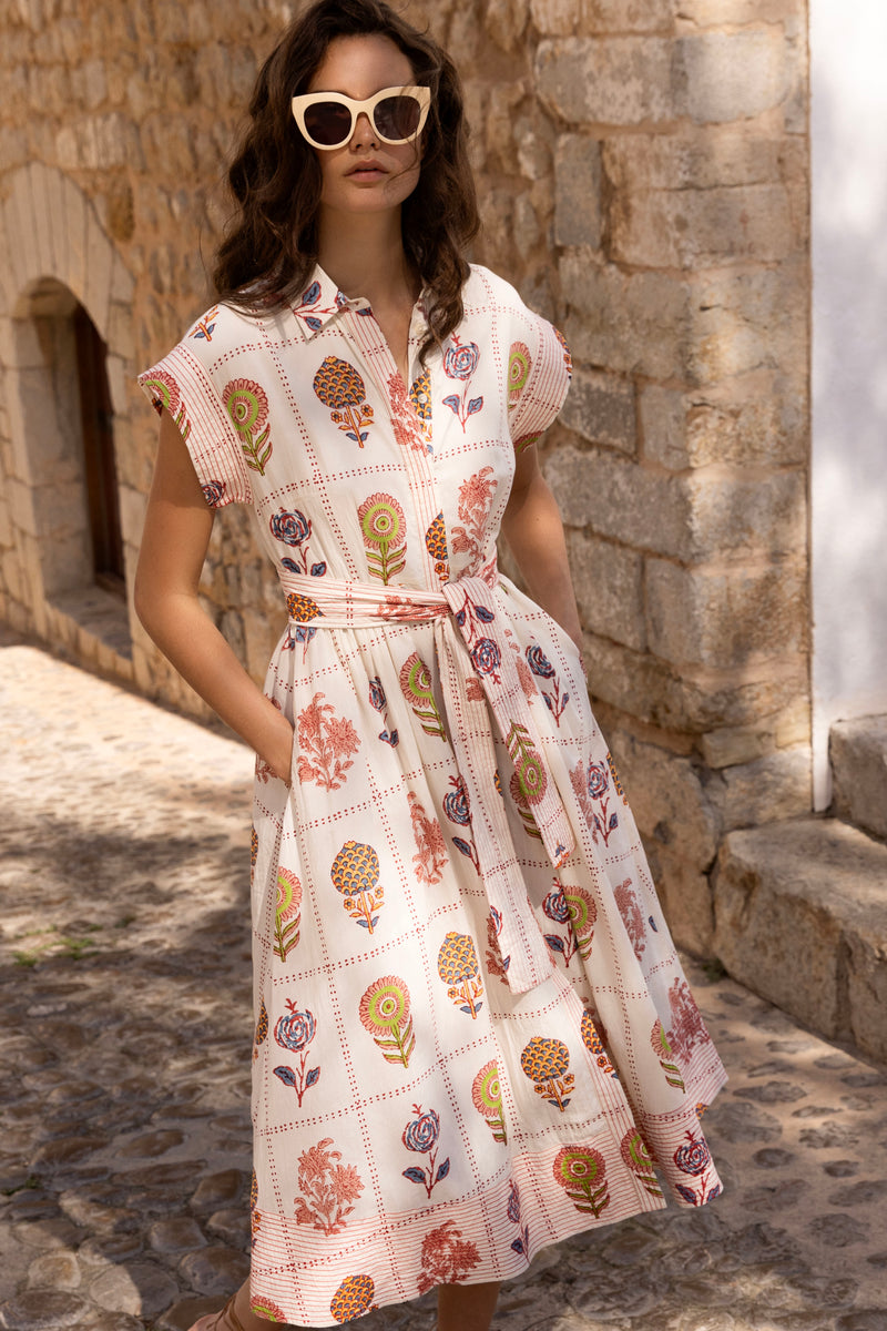 Belted Shirt Dress- Taormina Cream