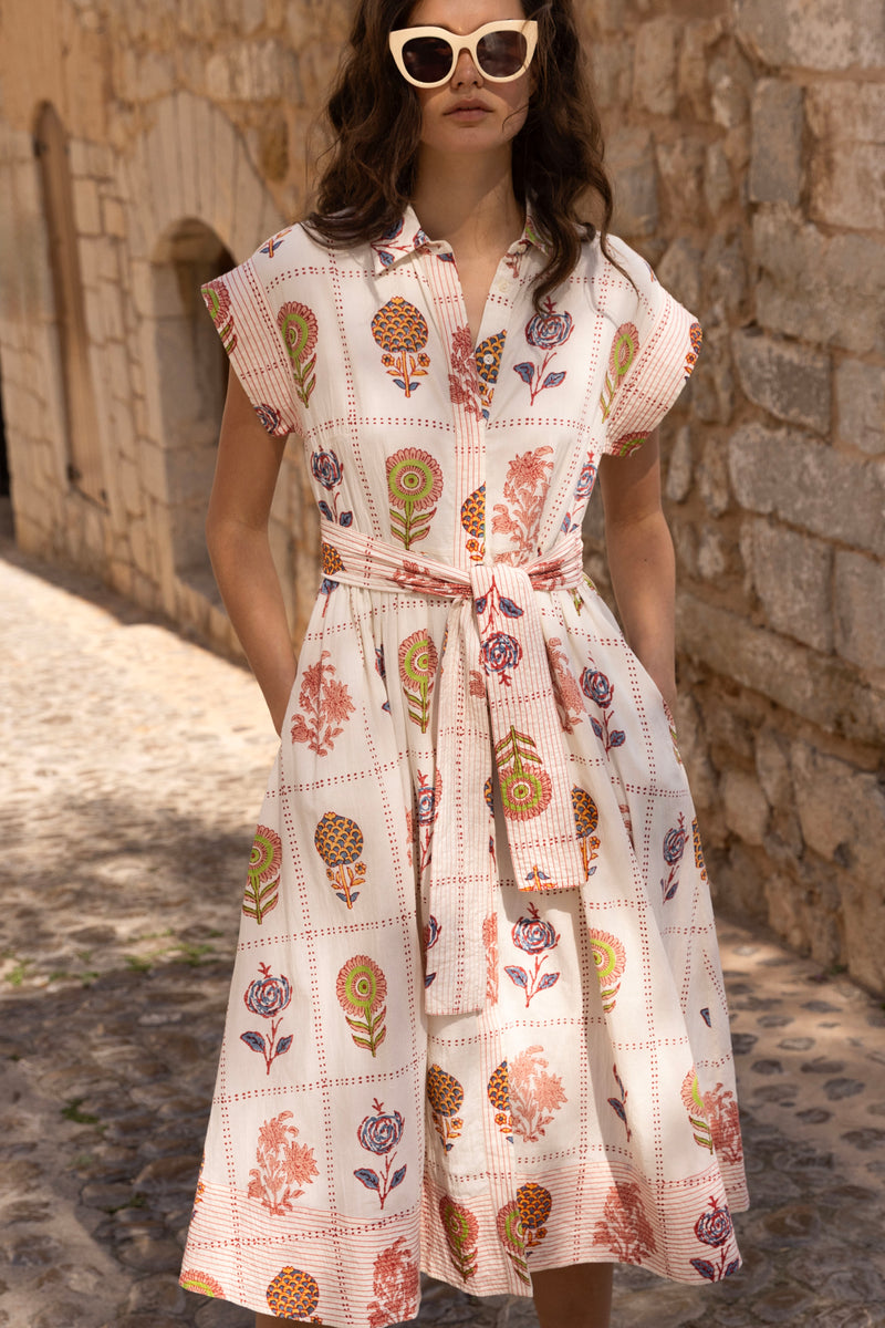 Belted Shirt Dress- Taormina Cream
