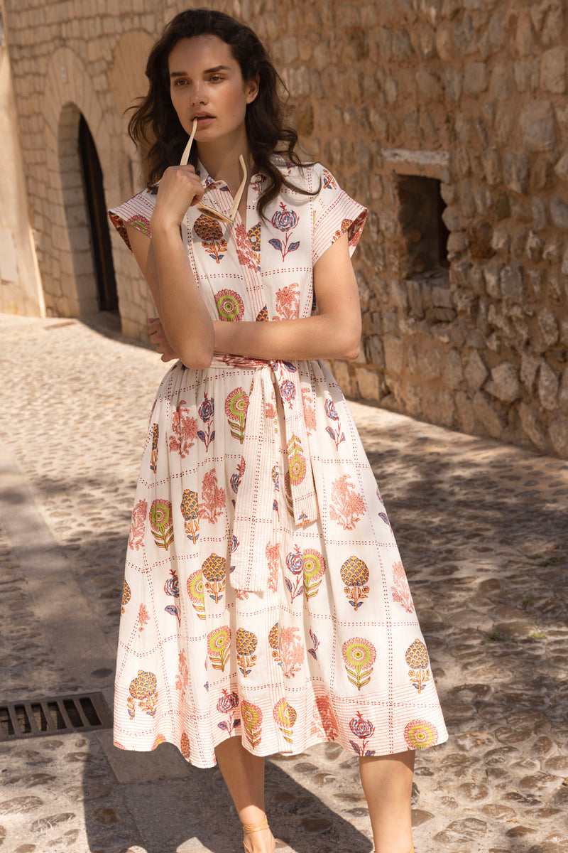 Belted Shirt Dress- Taormina Cream