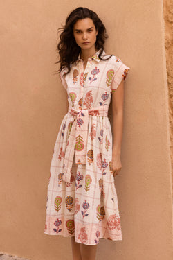 Belted Shirt Dress- Taormina Cream