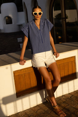 V-Neck Top- Cabana Cobalt