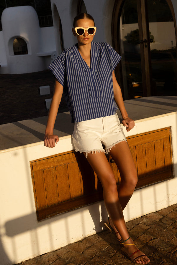 V-Neck Top- Cabana Cobalt