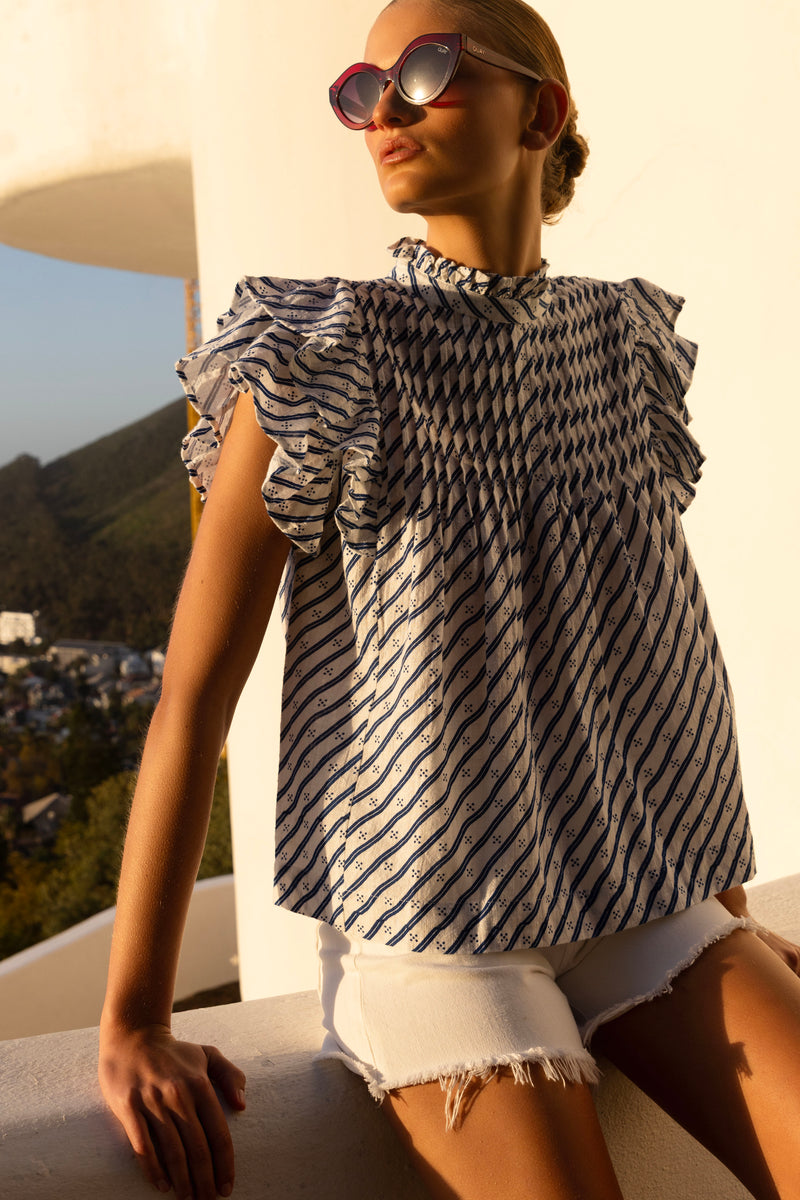 Pintuck Ruffle Top- Dipsy Navy