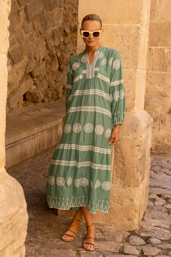 Long Sleeve Yoke Maxi- Soleil Sage
