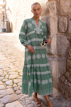Long Sleeve Yoke Maxi- Soleil Sage