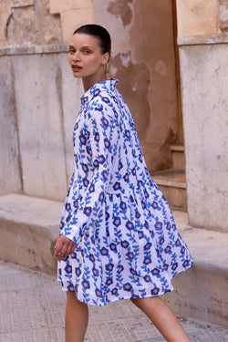 Long Sleeve Shirt Dress Mini- Toscana Blue