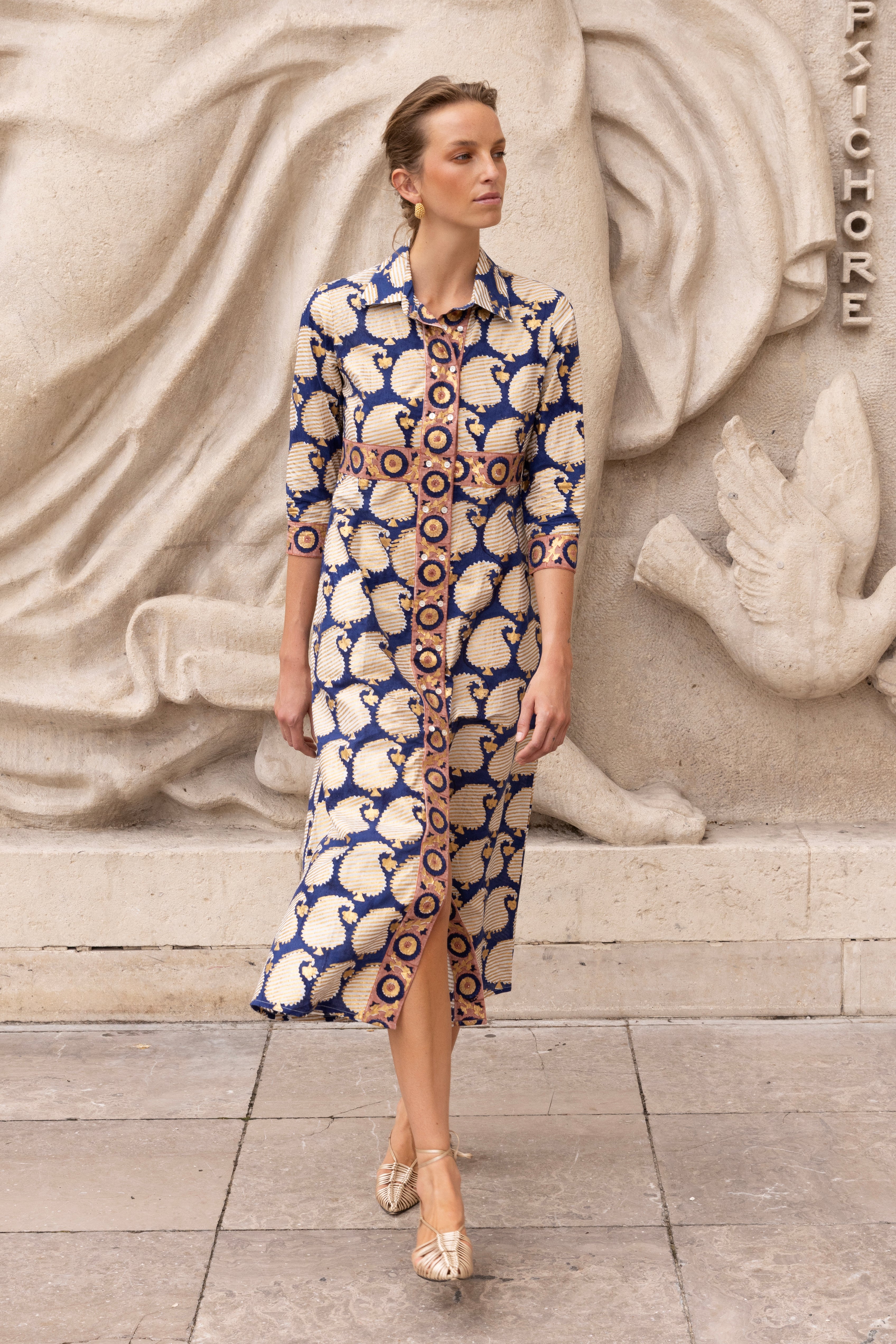 Shirt Dress Maxi- Agra Navy