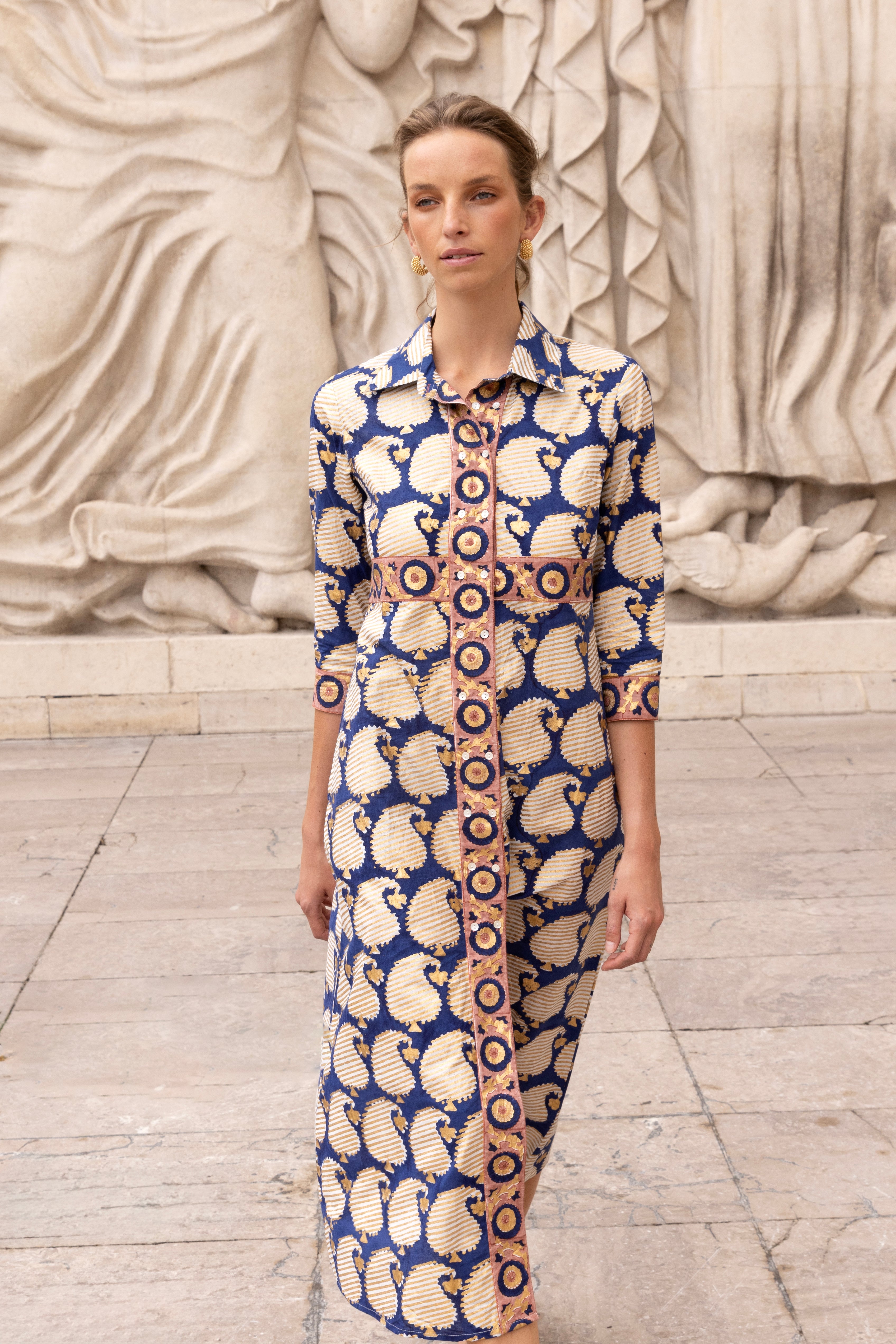 Shirt Dress Maxi- Agra Navy