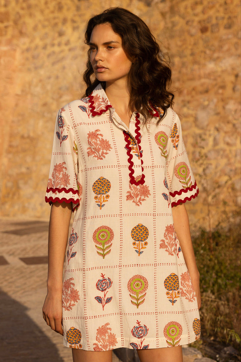 Collared Shirt Dress Mini- Taormina Cream