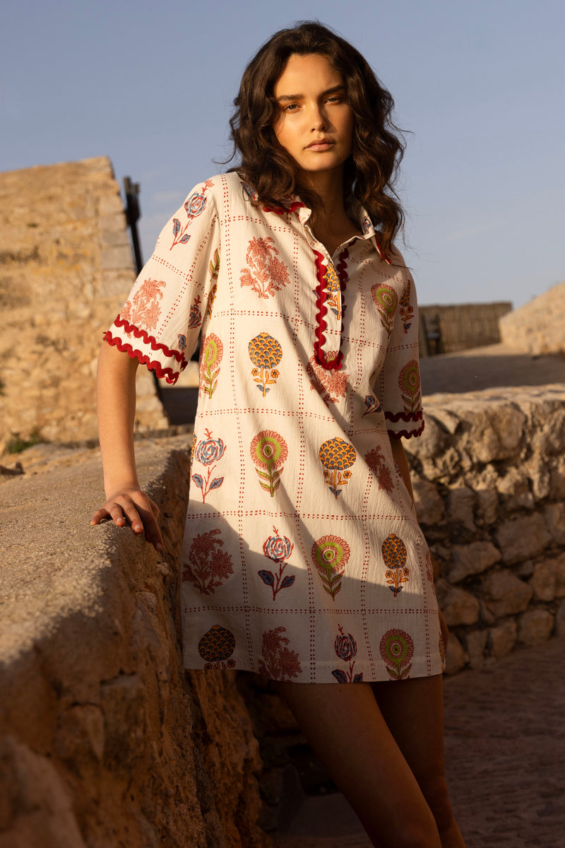 Collared Shirt Dress Mini- Taormina Cream
