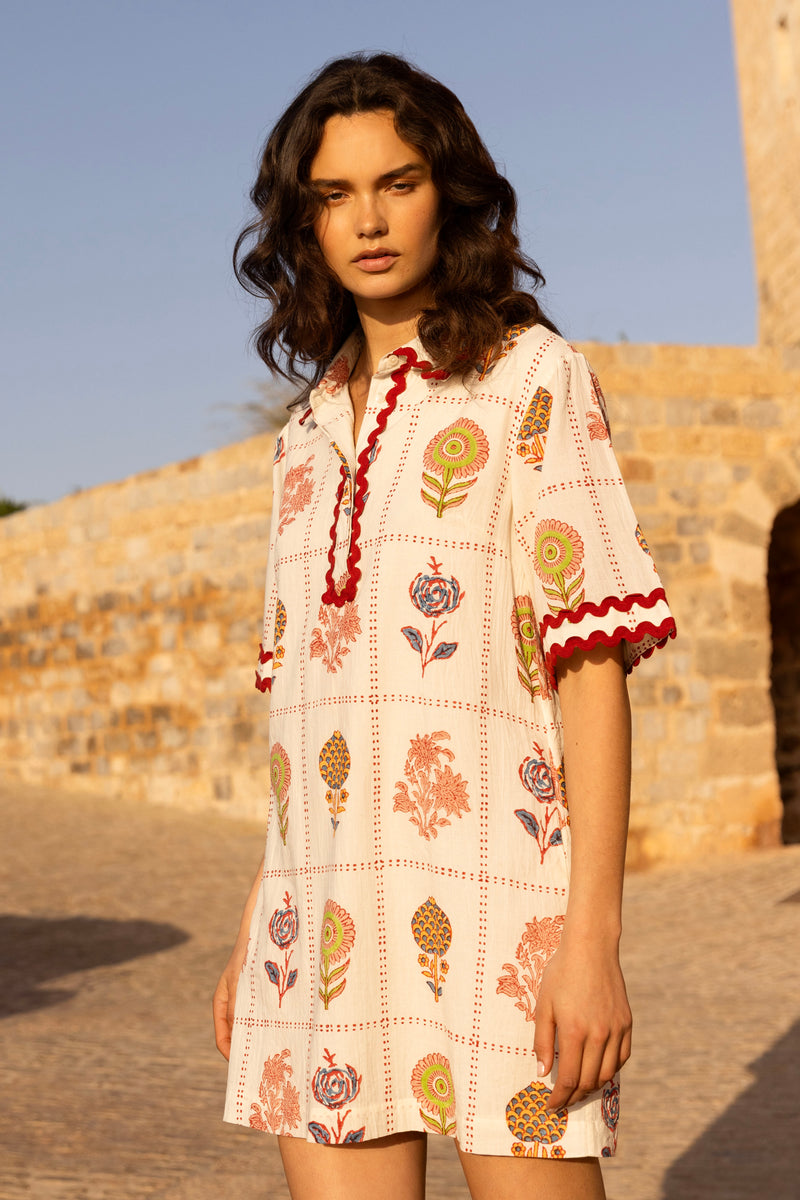 Collared Shirt Dress Mini- Taormina Cream